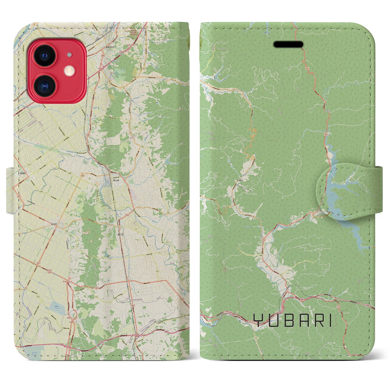【夕張(北海道)】地図柄iPhoneケース(手帳タイプ)ナチュラル・iPhone 11 用