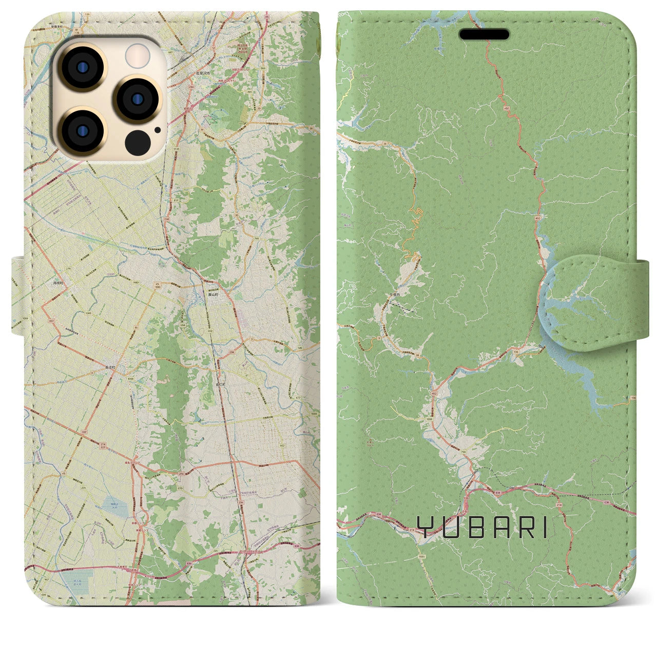 【夕張(北海道)】地図柄iPhoneケース(手帳タイプ)ナチュラル・iPhone 12 Pro Max 用
