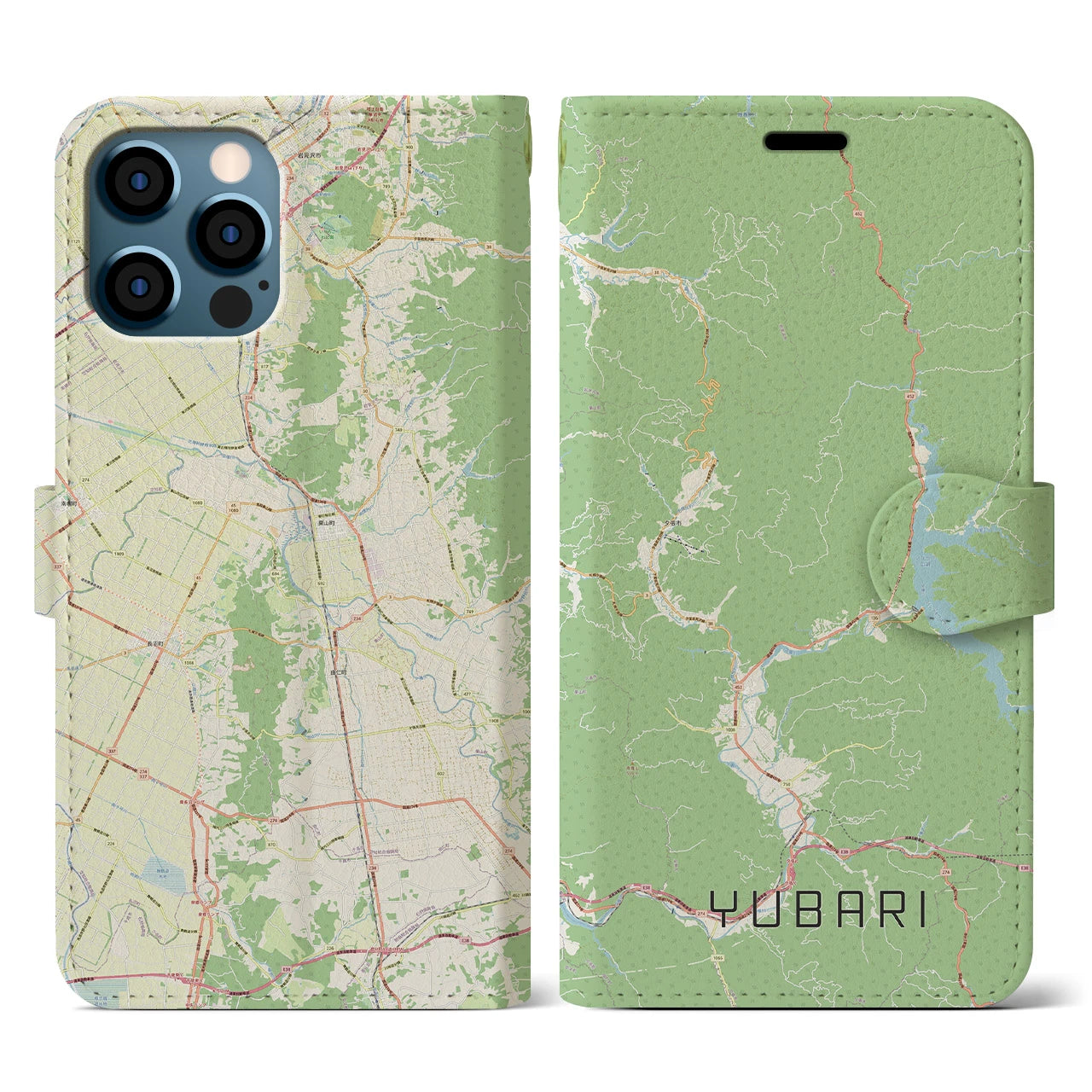 【夕張(北海道)】地図柄iPhoneケース(手帳タイプ)ナチュラル・iPhone 12 / 12 Pro 用