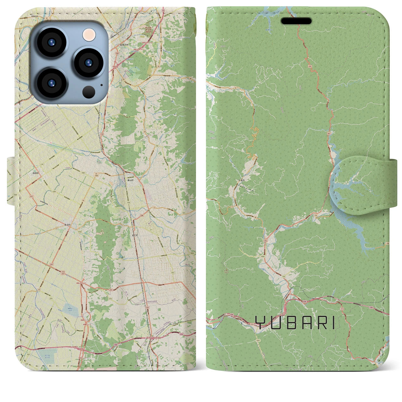 【夕張(北海道)】地図柄iPhoneケース(手帳タイプ)ナチュラル・iPhone 13 Pro Max 用