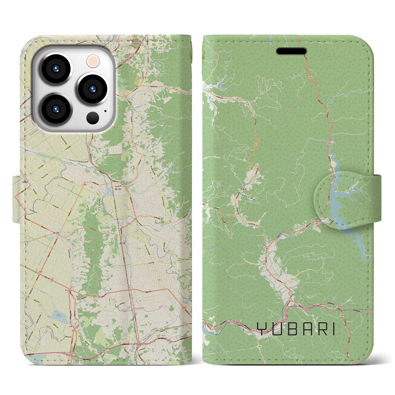 【夕張(北海道)】地図柄iPhoneケース(手帳タイプ)ナチュラル・iPhone 13 Pro 用