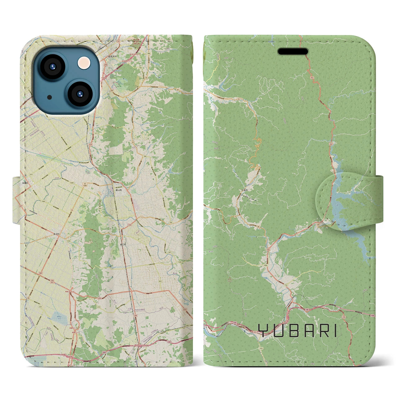 【夕張(北海道)】地図柄iPhoneケース(手帳タイプ)ナチュラル・iPhone 13 用