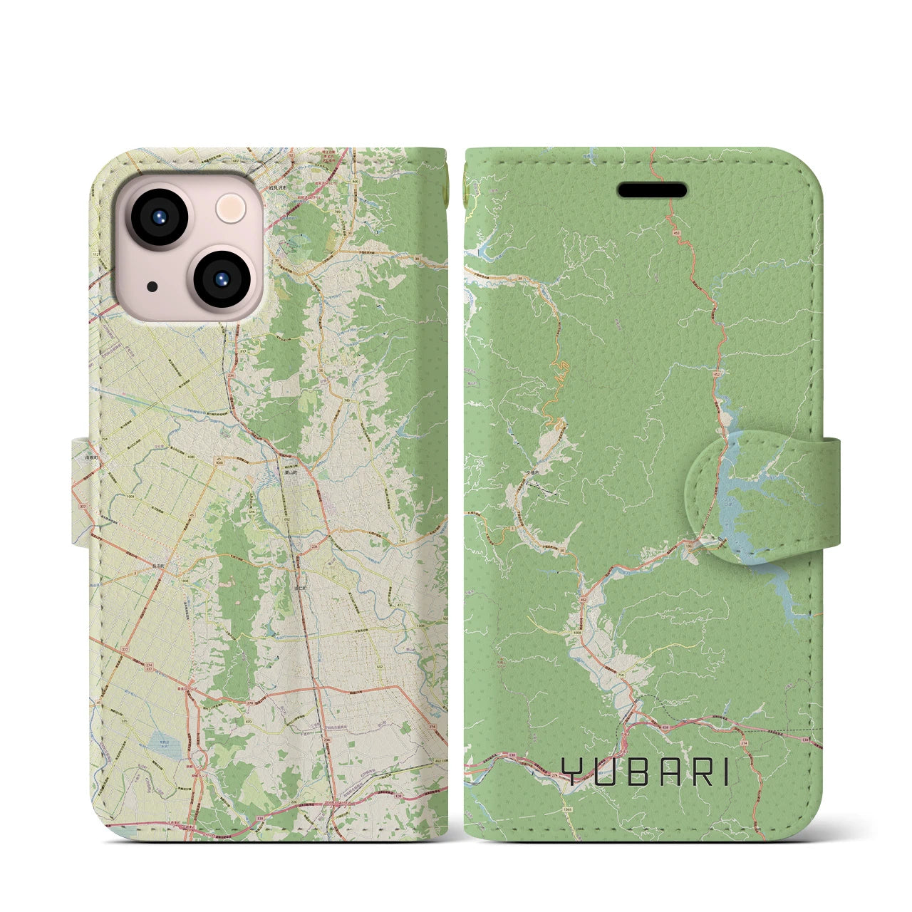 【夕張(北海道)】地図柄iPhoneケース(手帳タイプ)ナチュラル・iPhone 13 mini 用