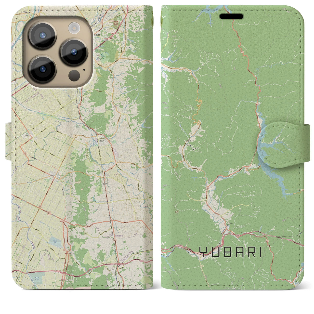 【夕張(北海道)】地図柄iPhoneケース(手帳タイプ)ナチュラル・iPhone 14 Pro Max 用