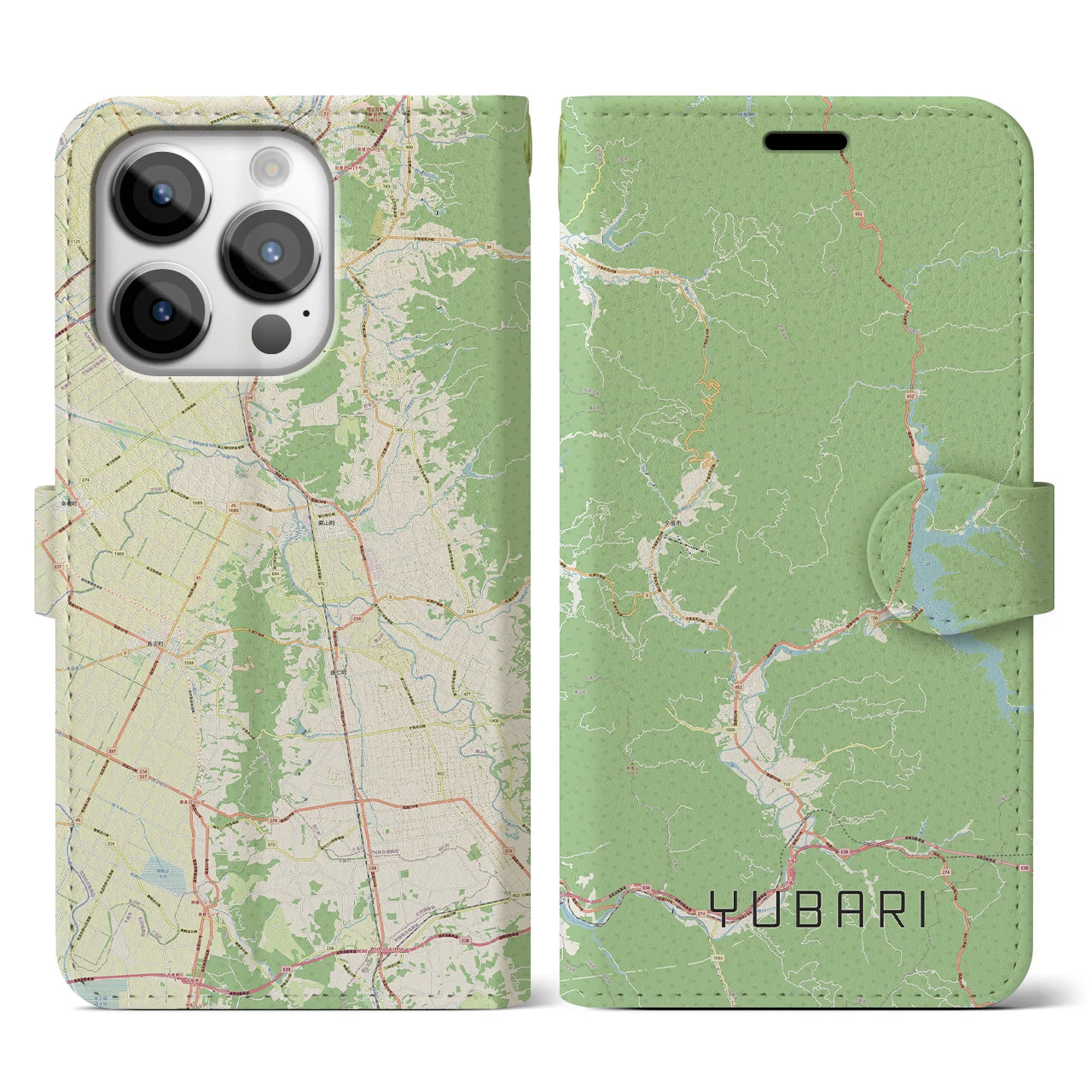 【夕張(北海道)】地図柄iPhoneケース(手帳タイプ)ナチュラル・iPhone 14 Pro 用