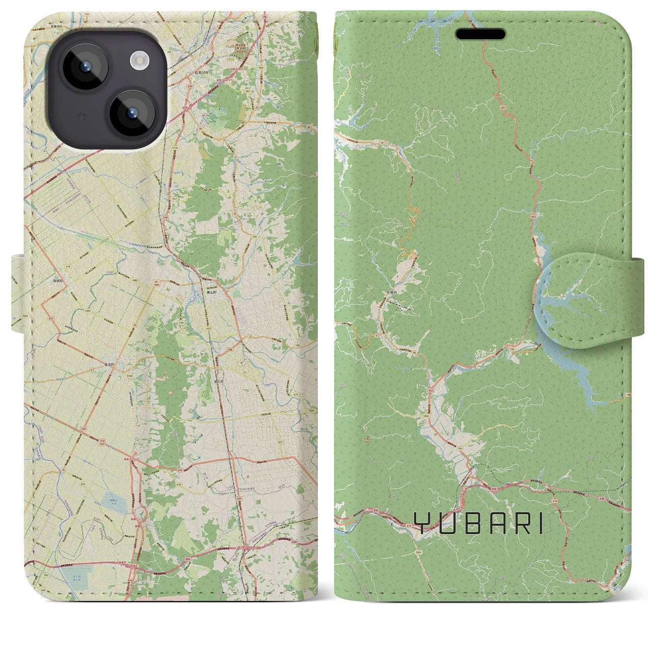 【夕張(北海道)】地図柄iPhoneケース(手帳タイプ)ナチュラル・iPhone 14 Plus 用