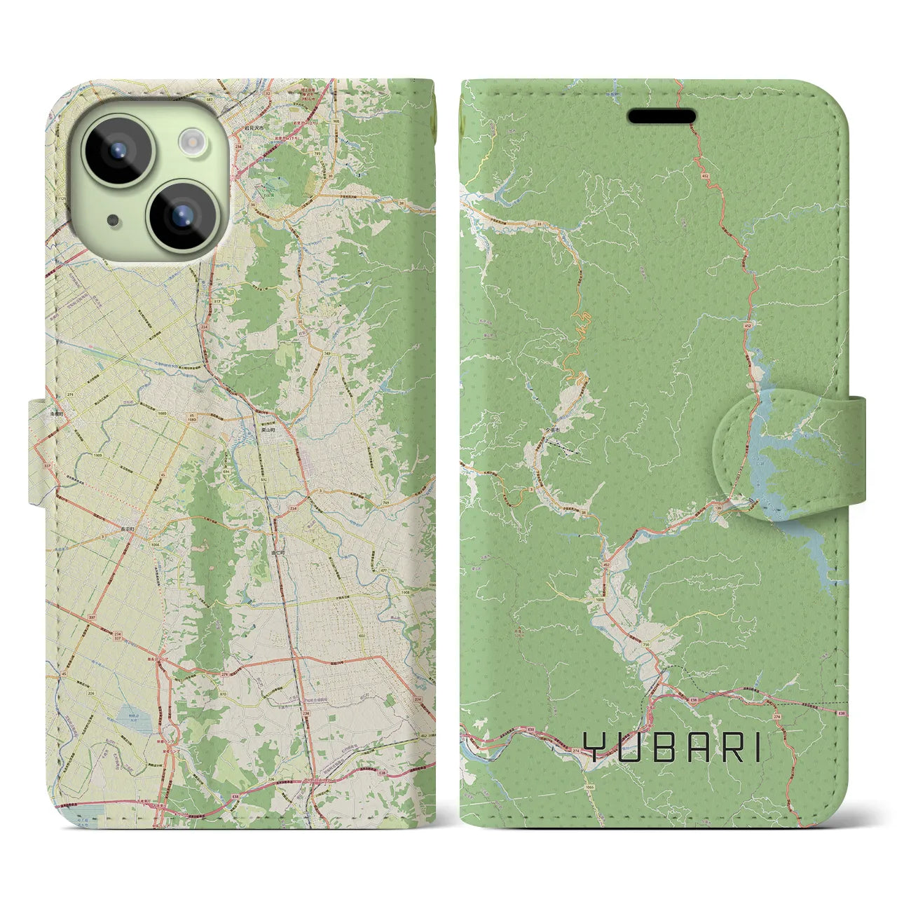 【夕張(北海道)】地図柄iPhoneケース(手帳タイプ)ナチュラル・iPhone 15 用