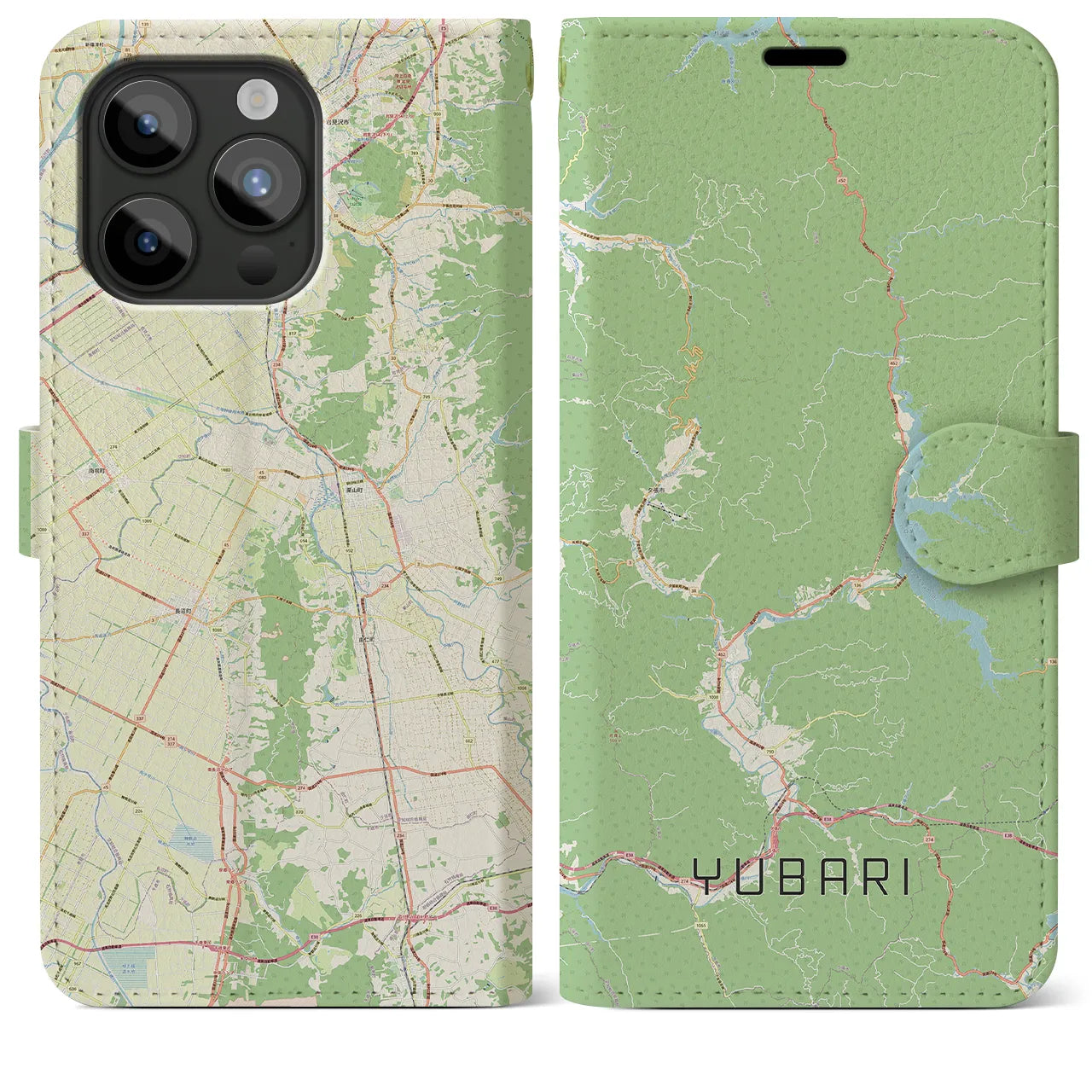 【夕張(北海道)】地図柄iPhoneケース(手帳タイプ)ナチュラル・iPhone 15 Pro Max 用