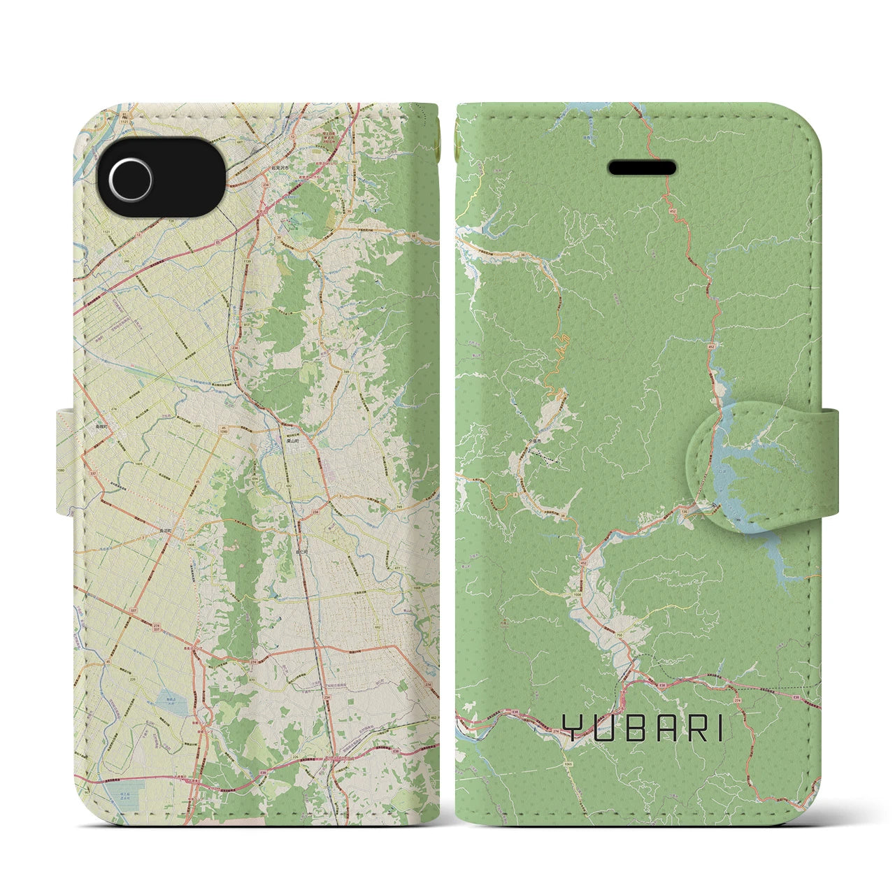 【夕張(北海道)】地図柄iPhoneケース(手帳タイプ)ナチュラル・iPhone SE(第3 / 第2世代) / 8 / 7 / 6s / 6 用