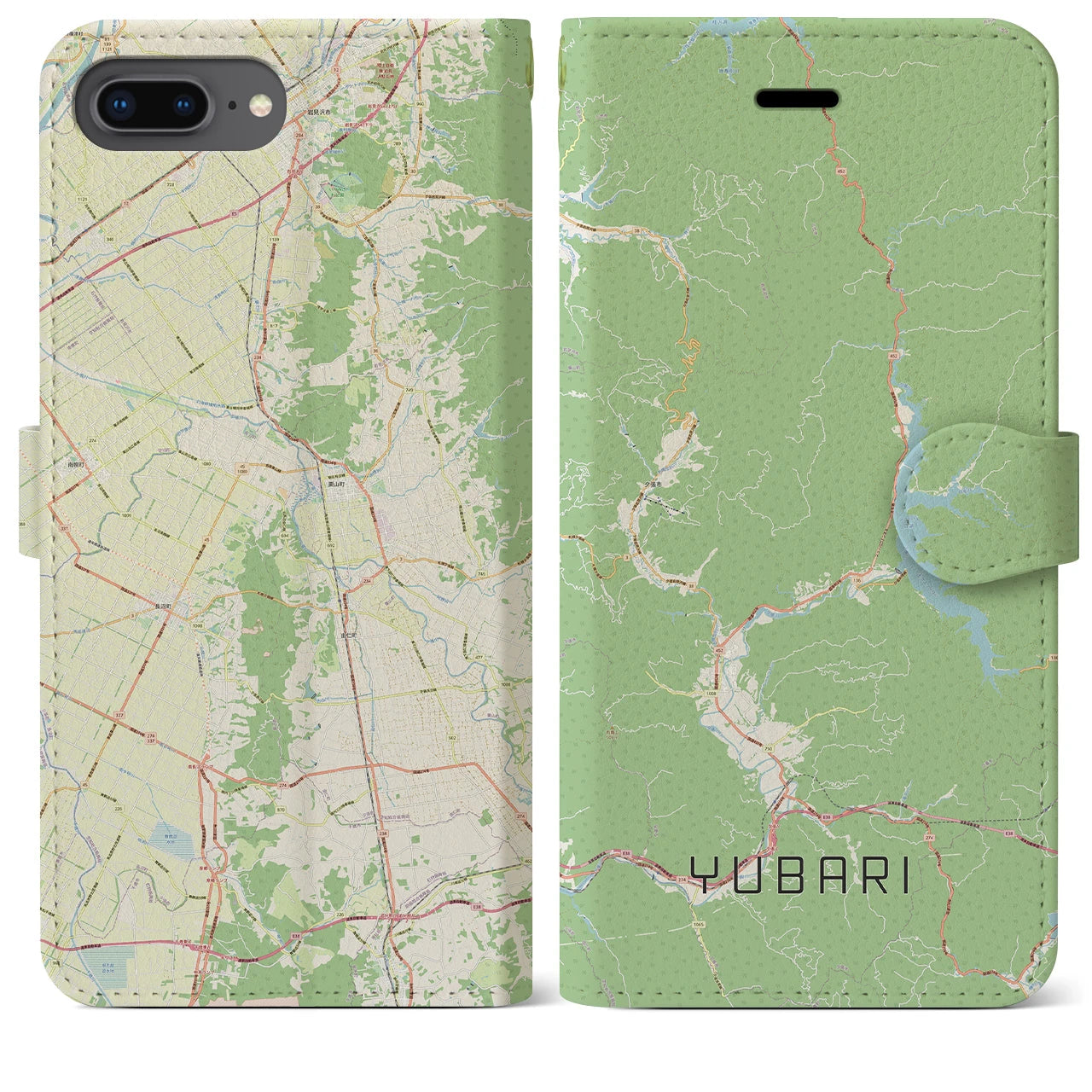 【夕張(北海道)】地図柄iPhoneケース(手帳タイプ)ナチュラル・iPhone 8Plus /7Plus / 6sPlus / 6Plus 用