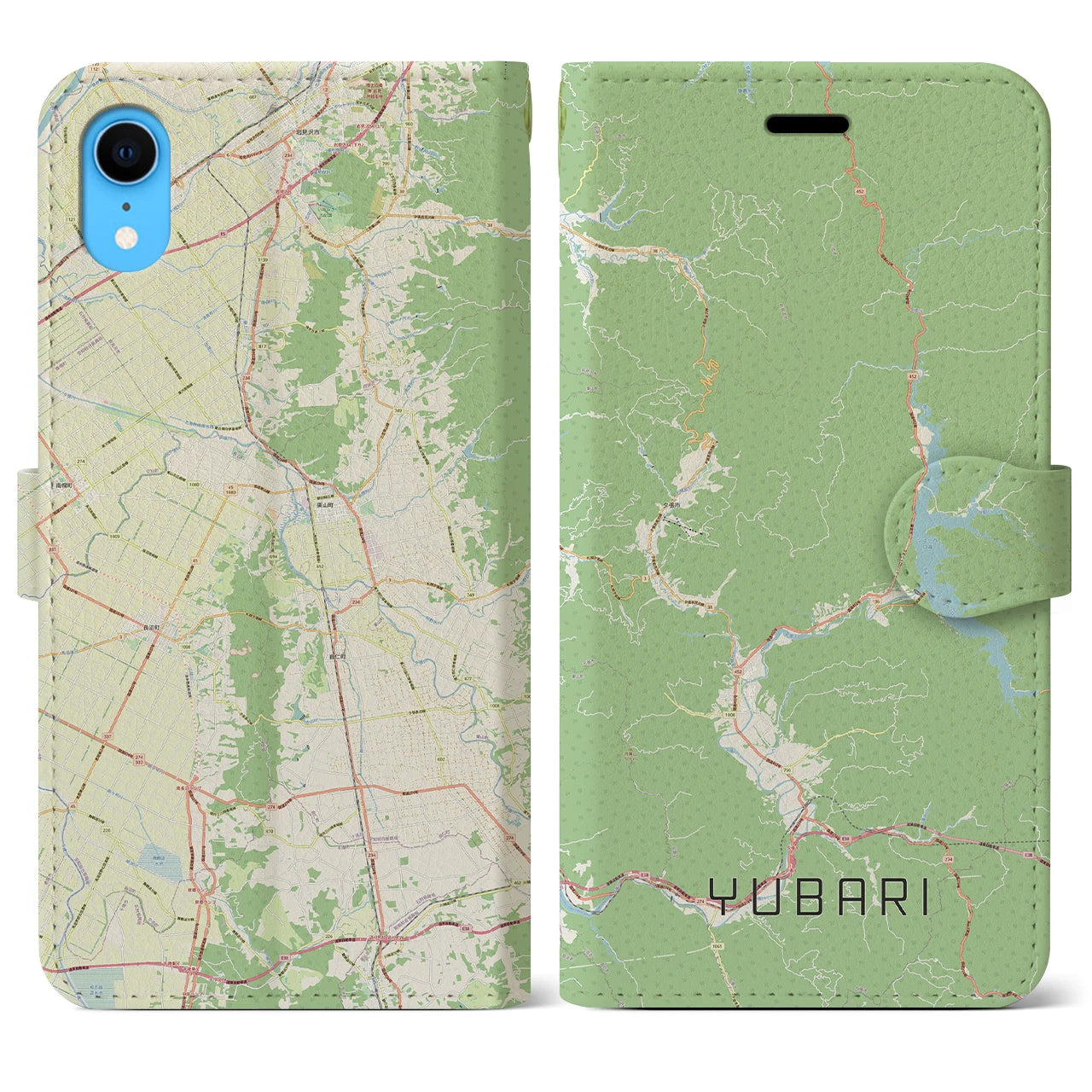 【夕張(北海道)】地図柄iPhoneケース(手帳タイプ)ナチュラル・iPhone XR 用