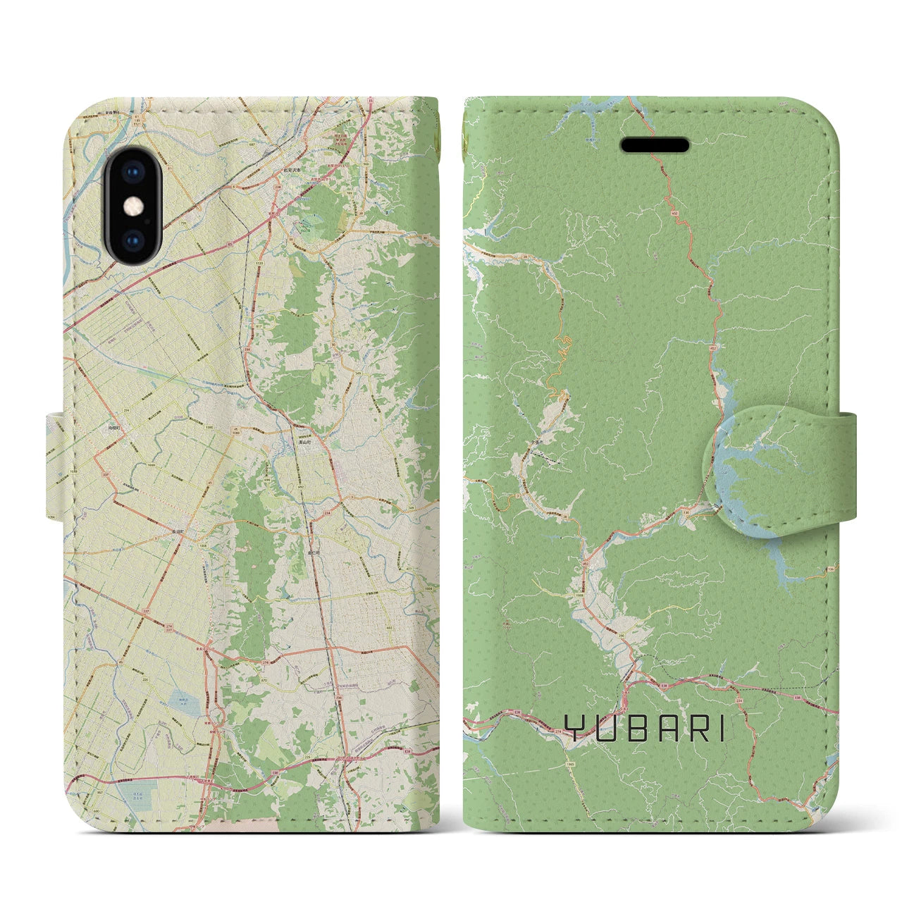 【夕張(北海道)】地図柄iPhoneケース(手帳タイプ)ナチュラル・iPhone XS / X 用