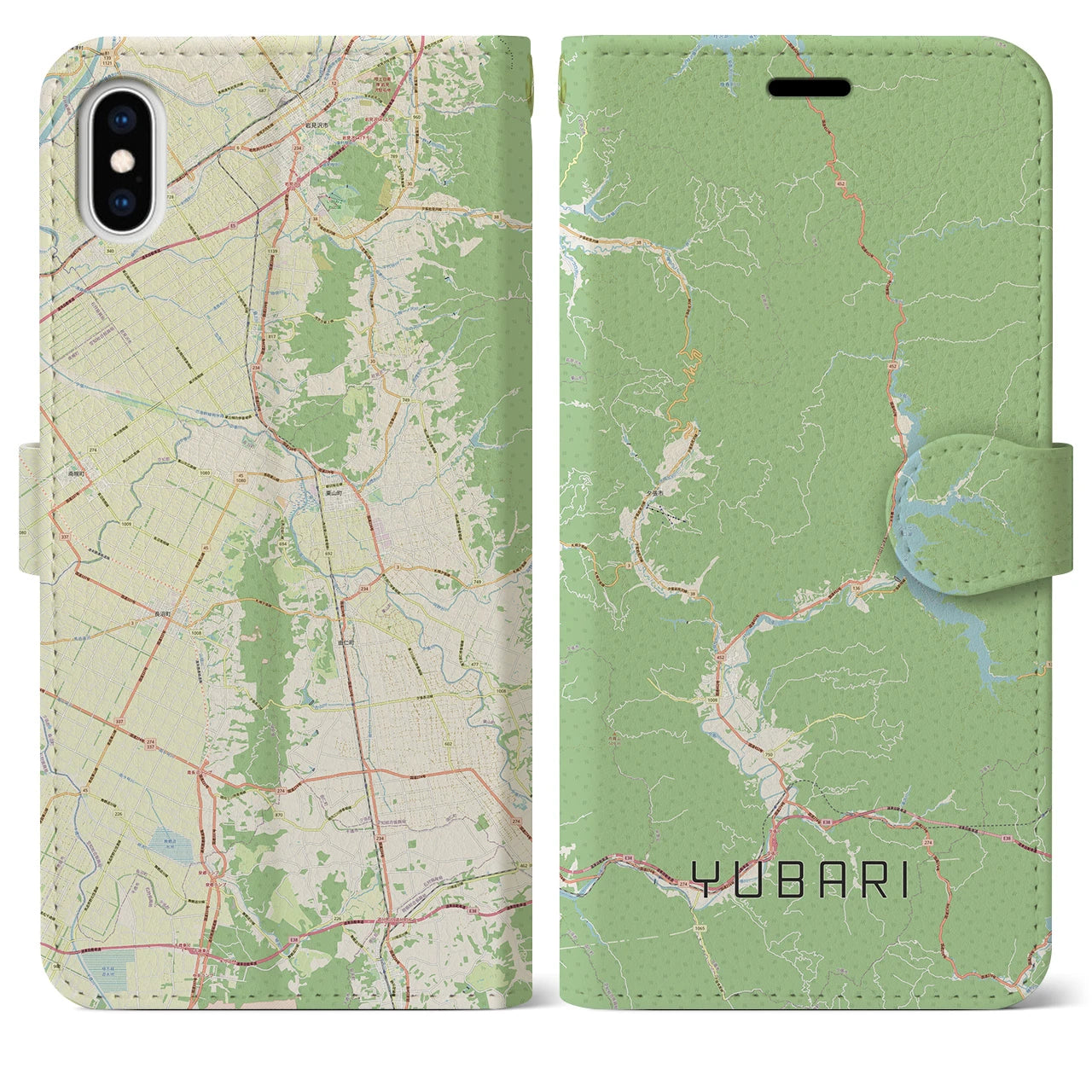 【夕張(北海道)】地図柄iPhoneケース(手帳タイプ)ナチュラル・iPhone XS Max 用