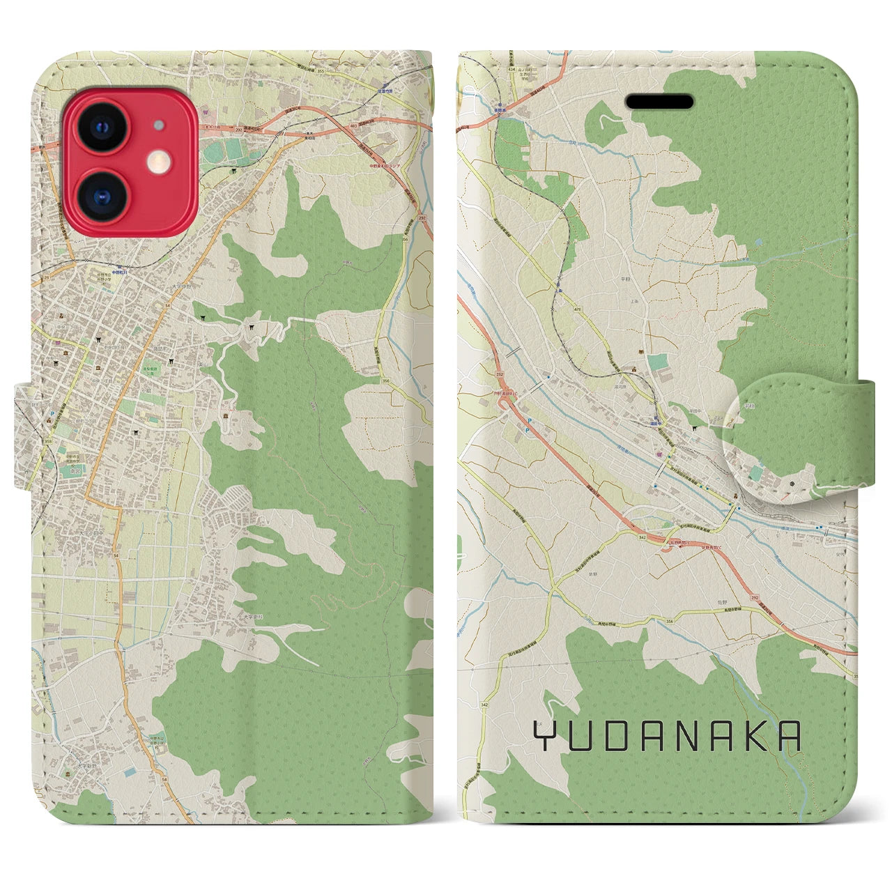【湯田中(長野県)】地図柄iPhoneケース(手帳タイプ)ナチュラル・iPhone 11 用