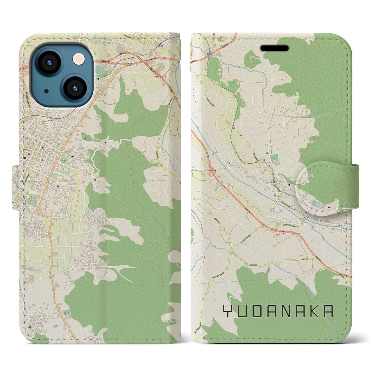 【湯田中(長野県)】地図柄iPhoneケース(手帳タイプ)ナチュラル・iPhone 13 用