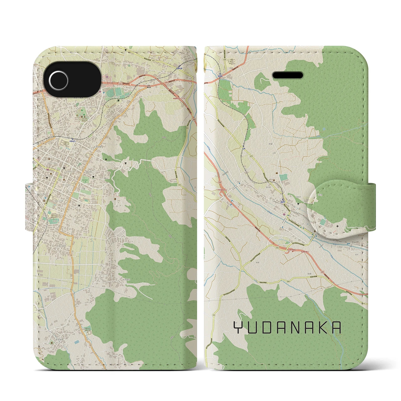 【湯田中(長野県)】地図柄iPhoneケース(手帳タイプ)ナチュラル・iPhone SE(第3 / 第2世代) / 8 / 7 / 6s / 6 用