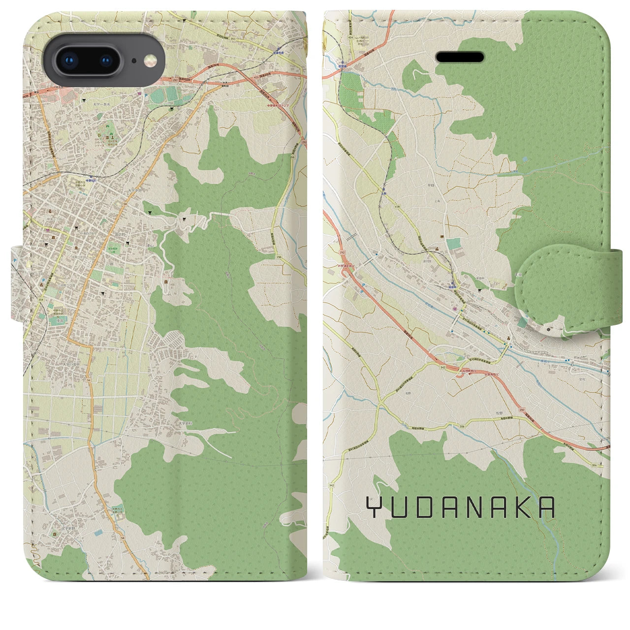 【湯田中(長野県)】地図柄iPhoneケース(手帳タイプ)ナチュラル・iPhone 8Plus /7Plus / 6sPlus / 6Plus 用
