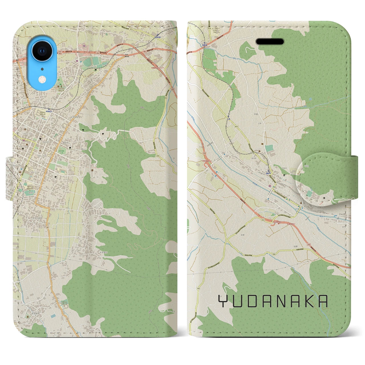 【湯田中(長野県)】地図柄iPhoneケース(手帳タイプ)ナチュラル・iPhone XR 用