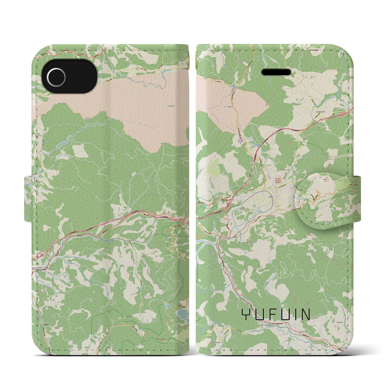 【湯布院(大分県)】地図柄iPhoneケース(手帳タイプ)ナチュラル・iPhone SE(第3 / 第2世代) / 8 / 7 / 6s / 6 用
