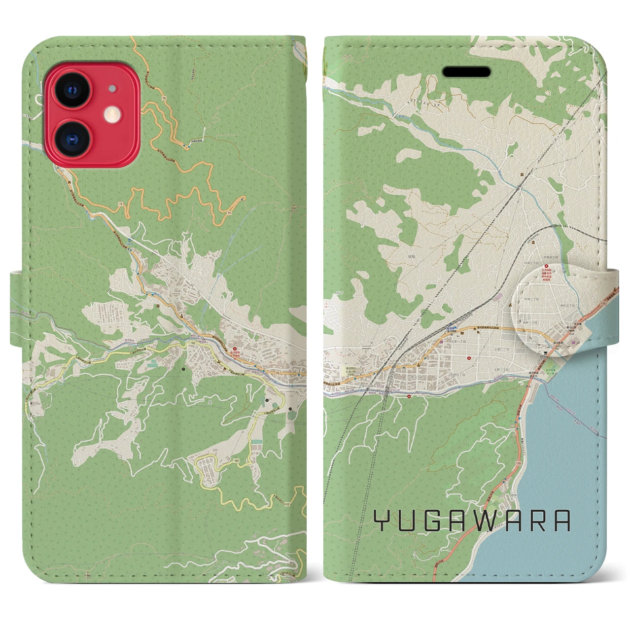 【湯河原(神奈川県)】地図柄iPhoneケース(手帳タイプ)ナチュラル・iPhone 11 用