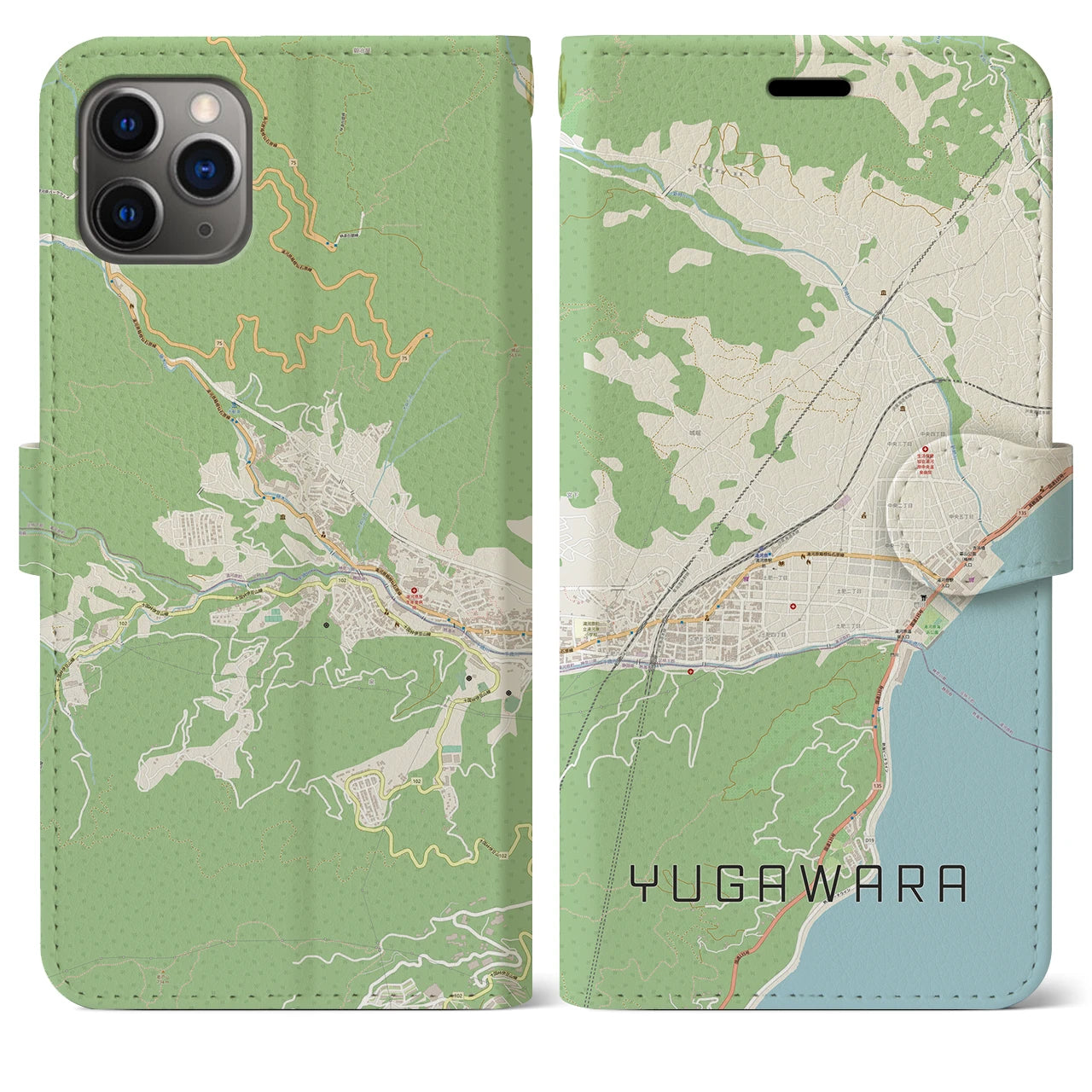 【湯河原(神奈川県)】地図柄iPhoneケース(手帳タイプ)ナチュラル・iPhone 11 Pro Max 用