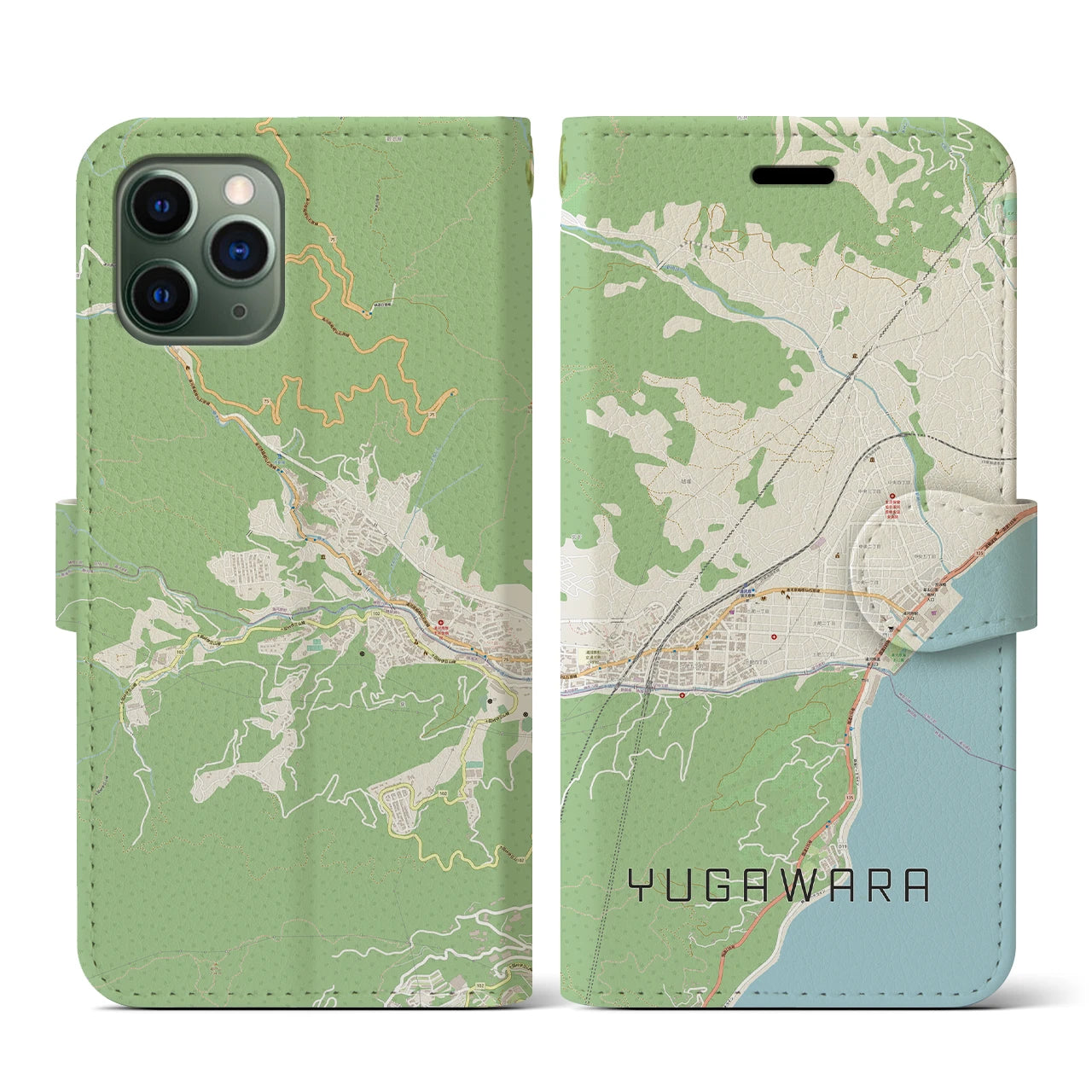 【湯河原(神奈川県)】地図柄iPhoneケース(手帳タイプ)ナチュラル・iPhone 11 Pro 用