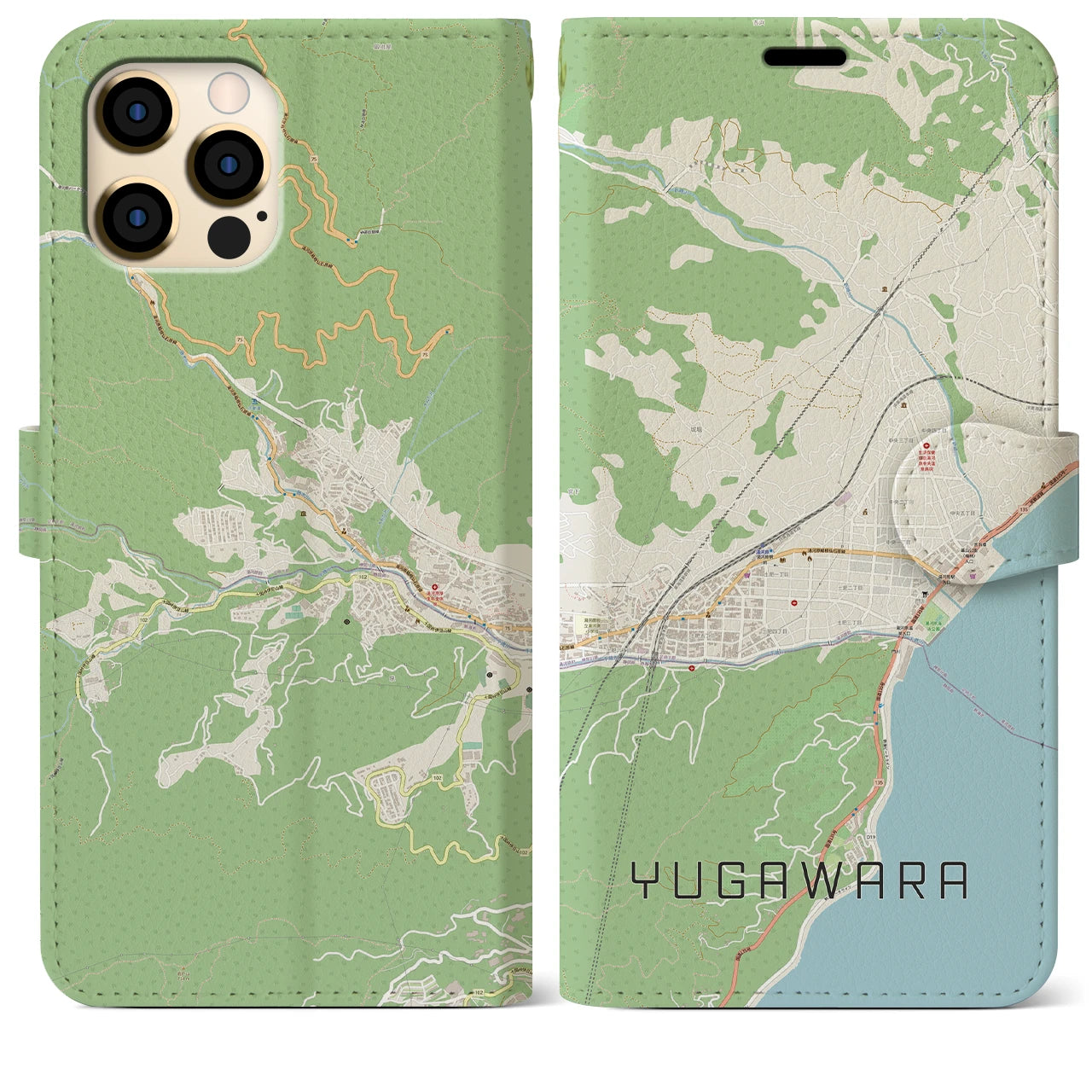 【湯河原(神奈川県)】地図柄iPhoneケース(手帳タイプ)ナチュラル・iPhone 12 Pro Max 用