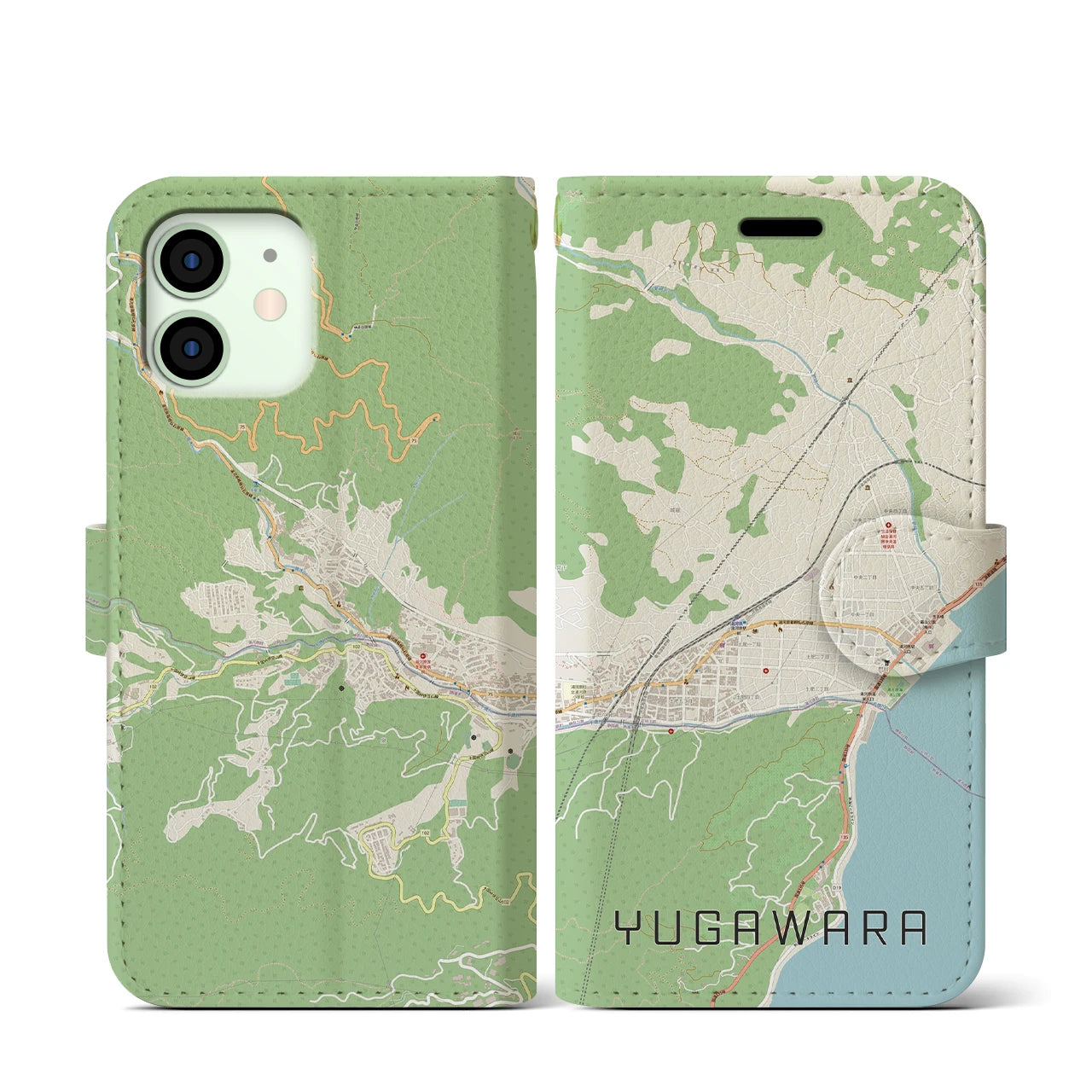【湯河原(神奈川県)】地図柄iPhoneケース(手帳タイプ)ナチュラル・iPhone 12 mini 用