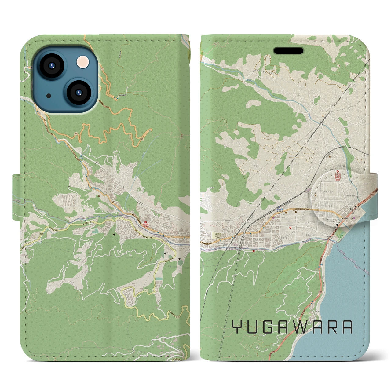 【湯河原(神奈川県)】地図柄iPhoneケース(手帳タイプ)ナチュラル・iPhone 13 用