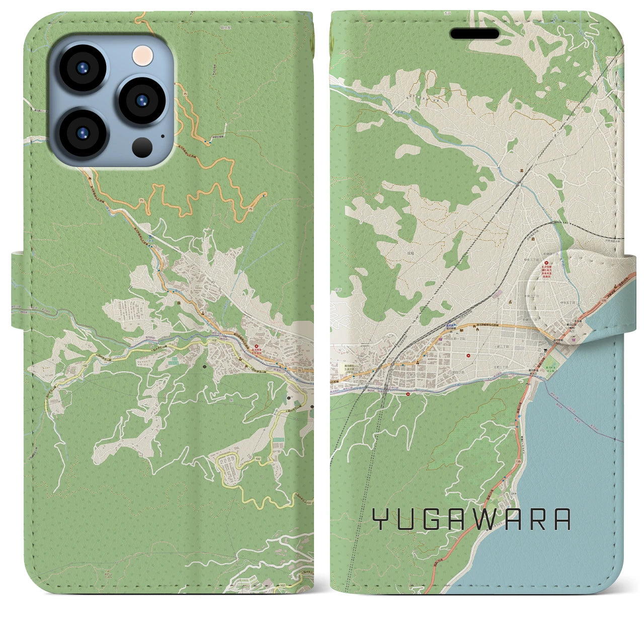 【湯河原(神奈川県)】地図柄iPhoneケース(手帳タイプ)ナチュラル・iPhone 13 Pro Max 用