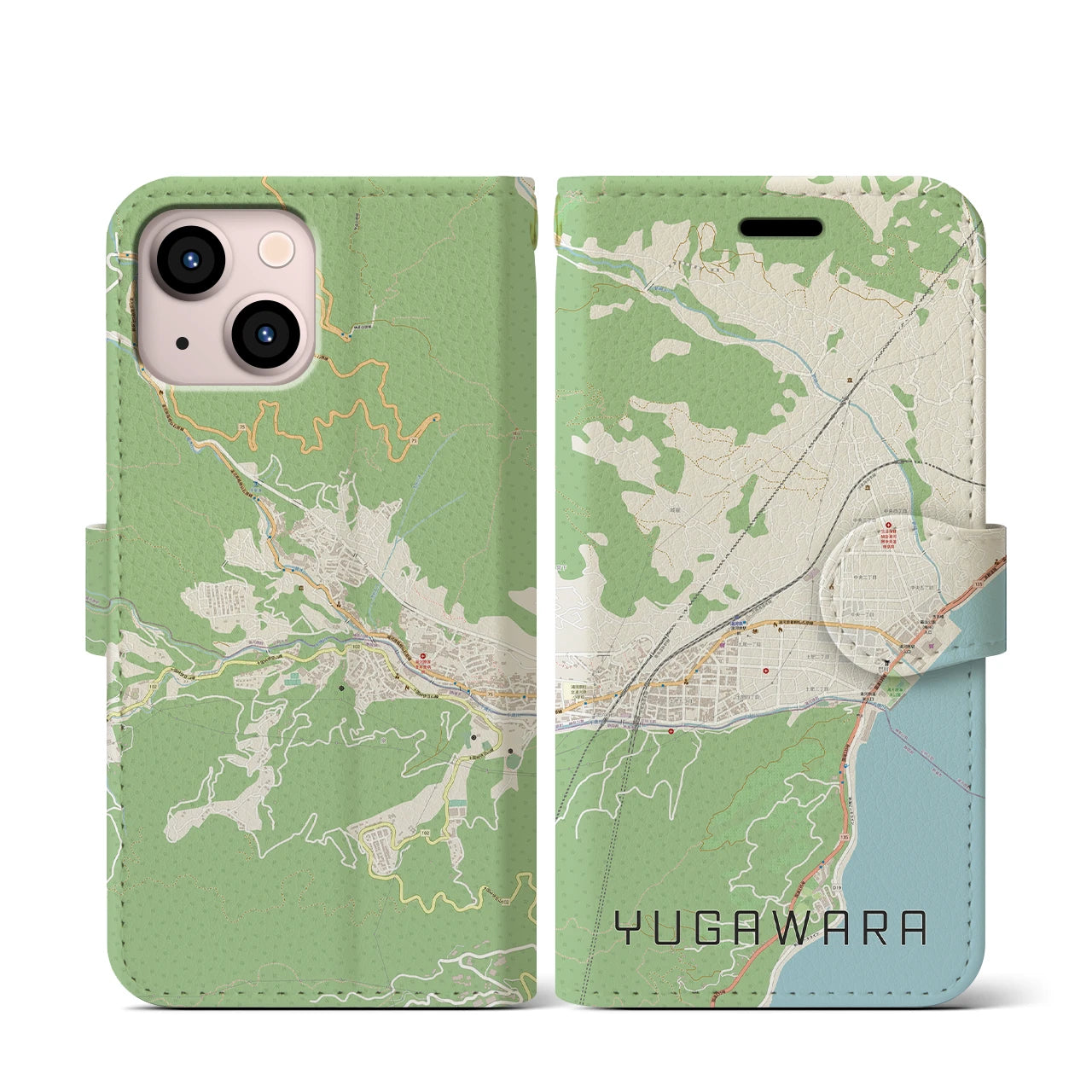 【湯河原(神奈川県)】地図柄iPhoneケース(手帳タイプ)ナチュラル・iPhone 13 mini 用