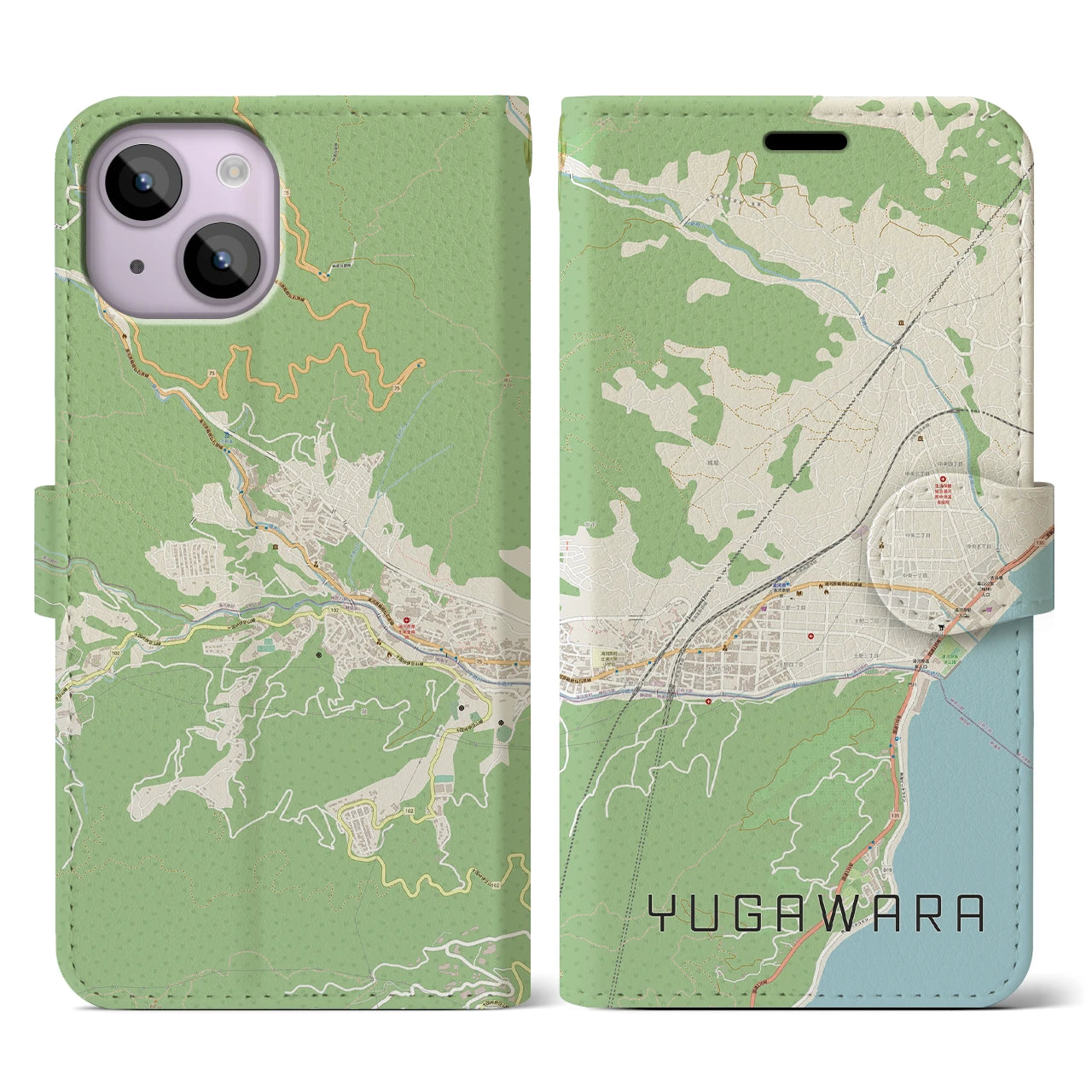【湯河原(神奈川県)】地図柄iPhoneケース(手帳タイプ)ナチュラル・iPhone 14 用