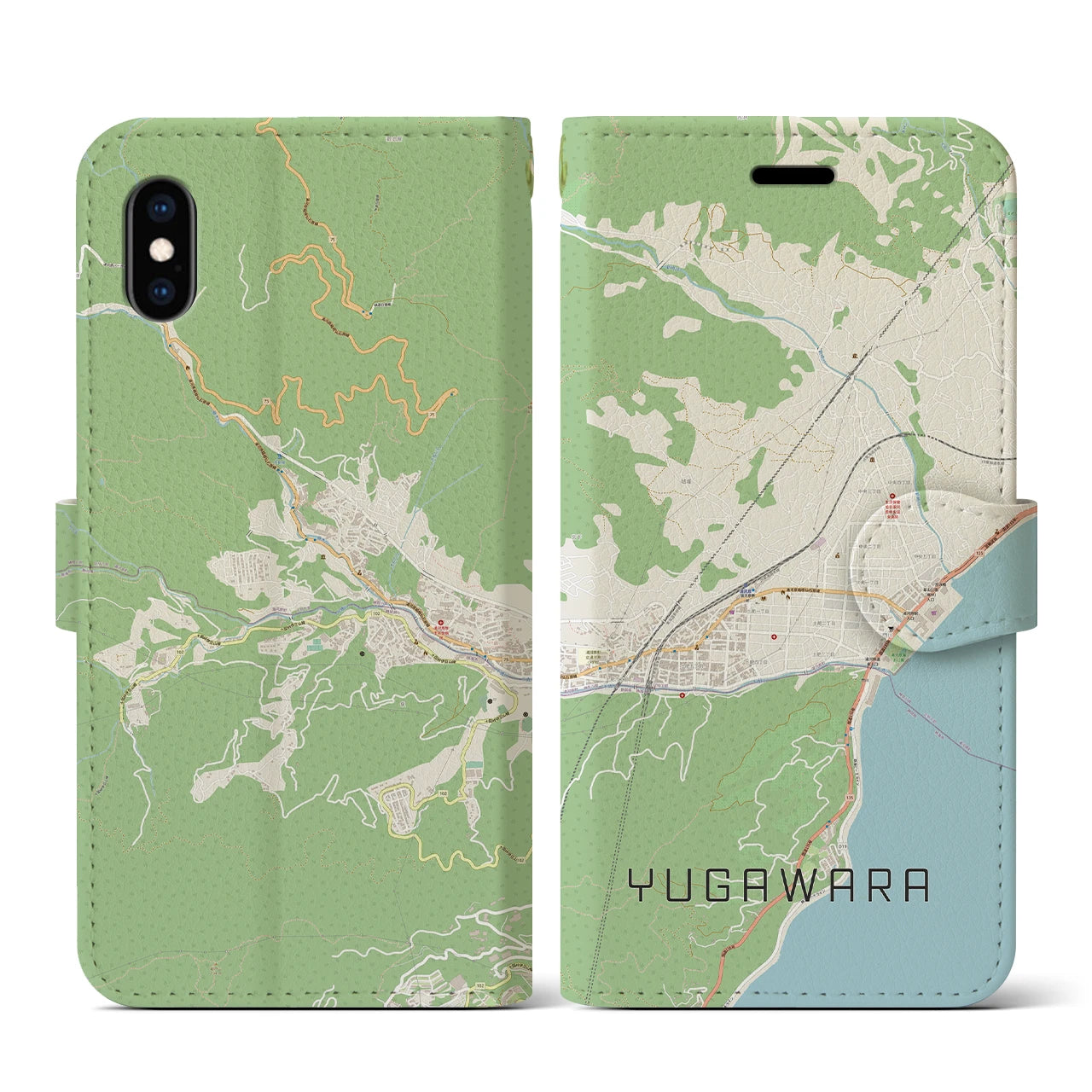 【湯河原(神奈川県)】地図柄iPhoneケース(手帳タイプ)ナチュラル・iPhone XS / X 用