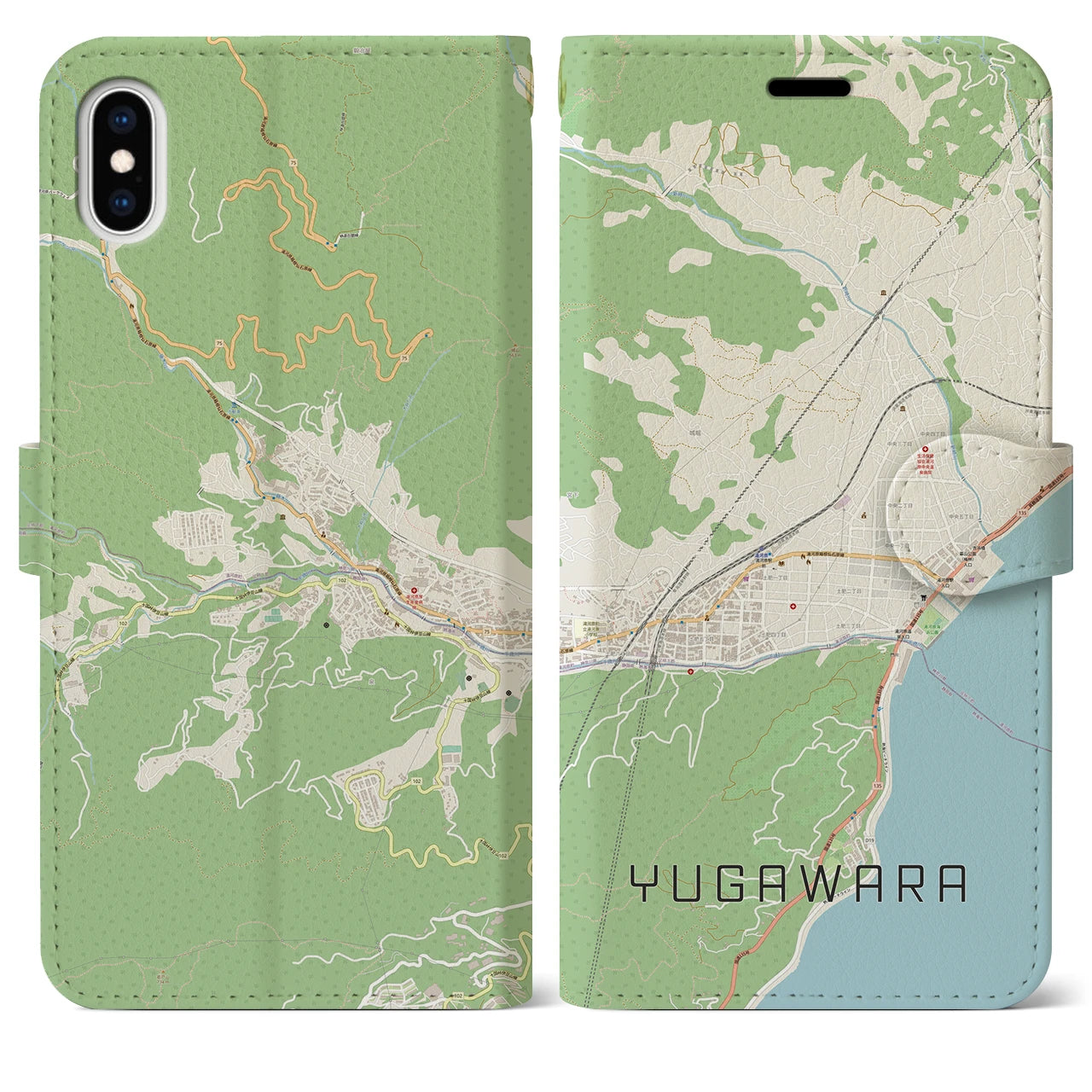 【湯河原(神奈川県)】地図柄iPhoneケース(手帳タイプ)ナチュラル・iPhone XS Max 用