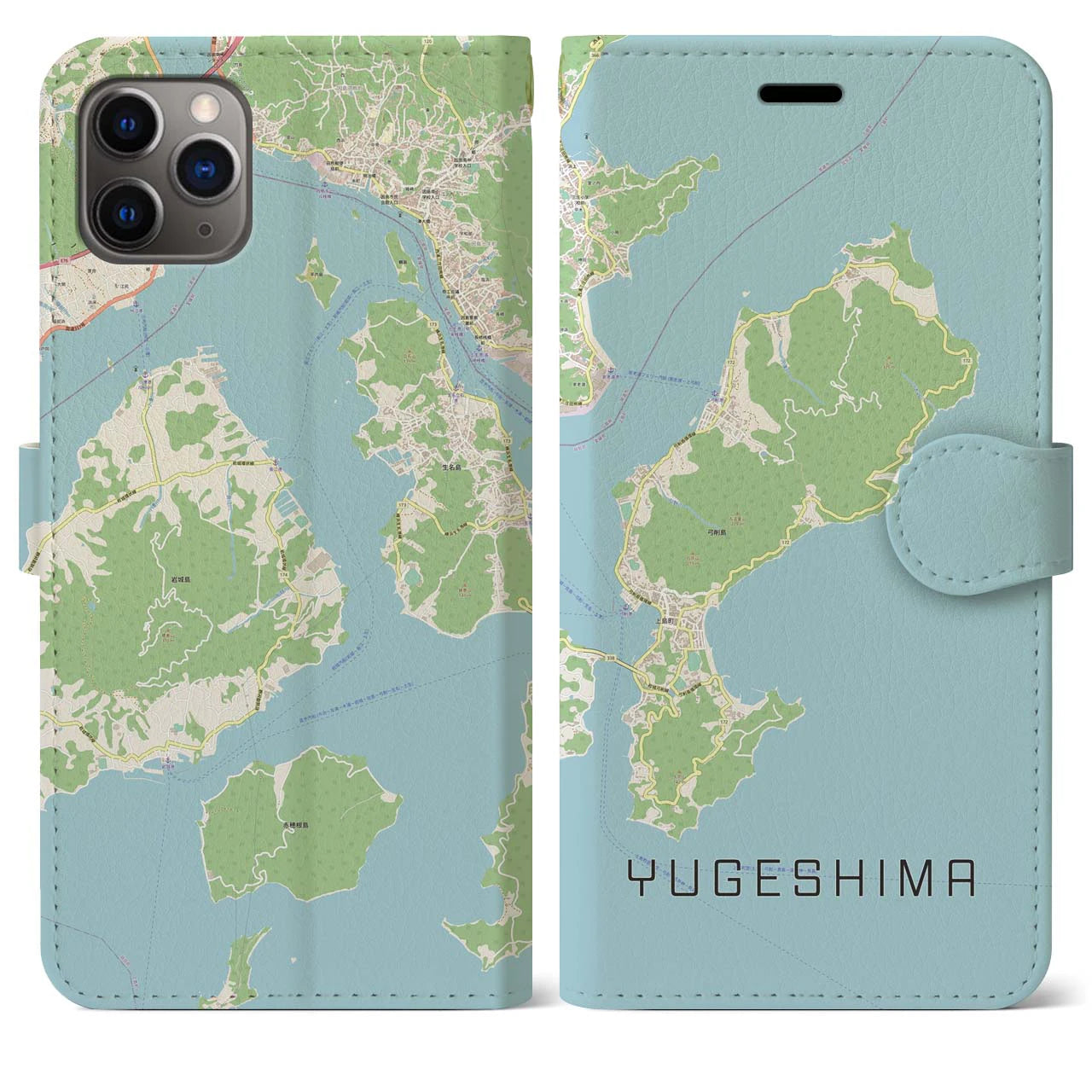 【弓削島(愛媛県)】地図柄iPhoneケース(手帳タイプ)ナチュラル・iPhone 11 Pro Max 用
