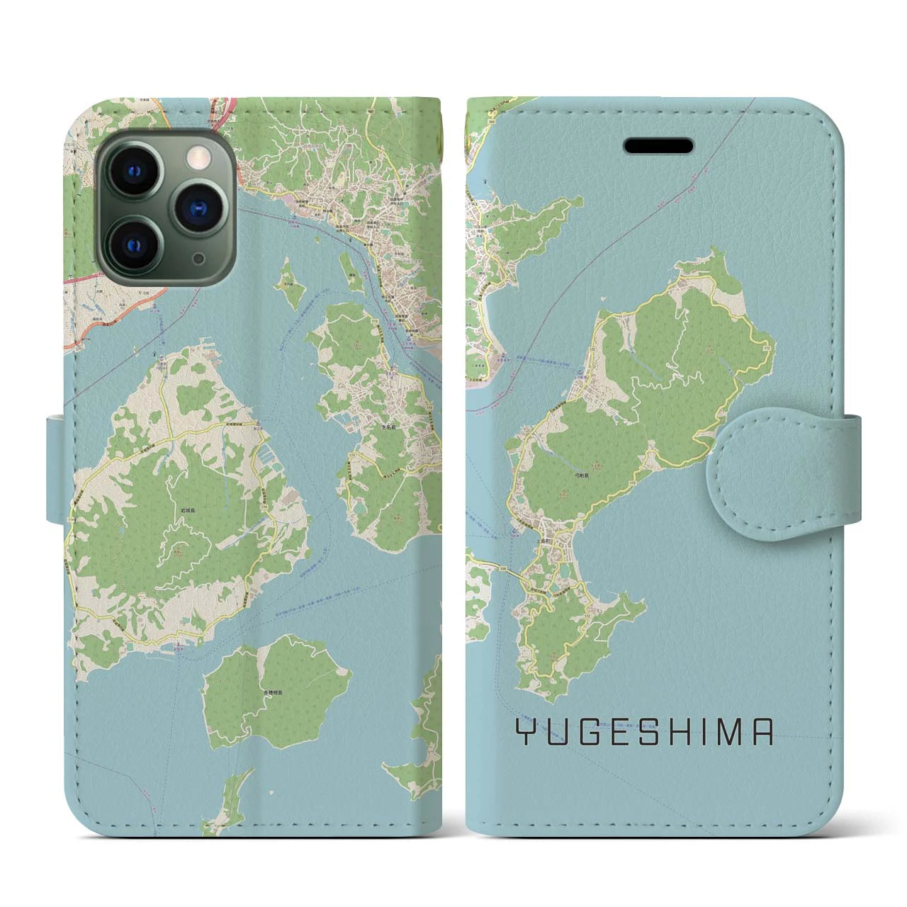 【弓削島(愛媛県)】地図柄iPhoneケース(手帳タイプ)ナチュラル・iPhone 11 Pro 用