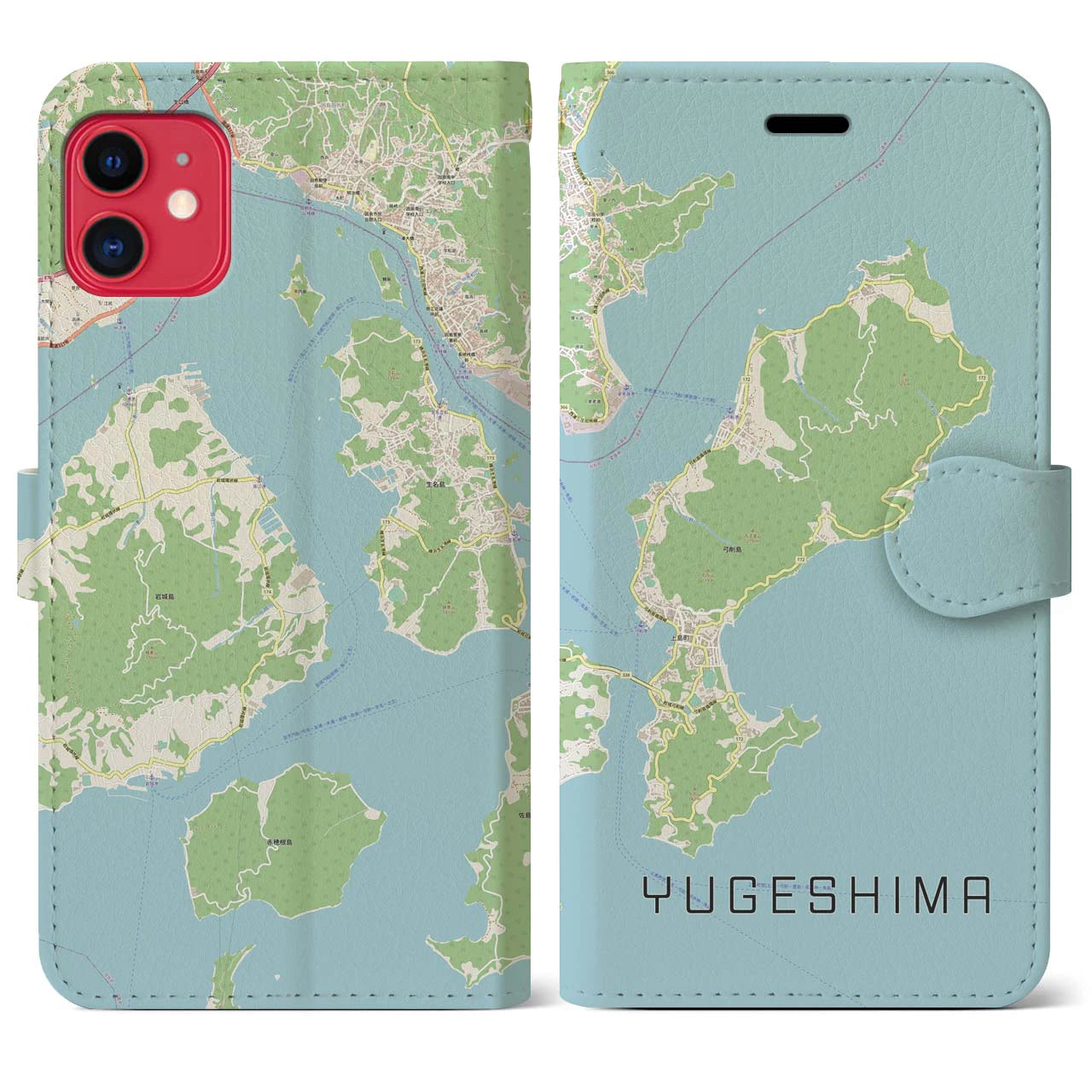 【弓削島(愛媛県)】地図柄iPhoneケース(手帳タイプ)ナチュラル・iPhone 11 用