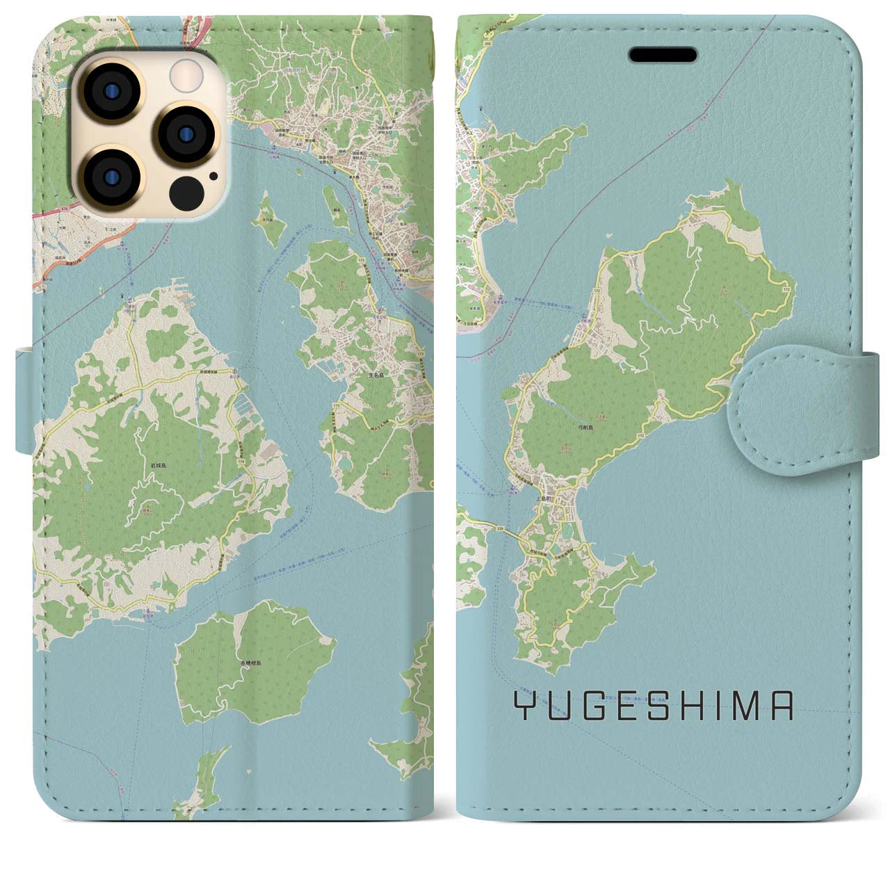 【弓削島(愛媛県)】地図柄iPhoneケース(手帳タイプ)ナチュラル・iPhone 12 Pro Max 用