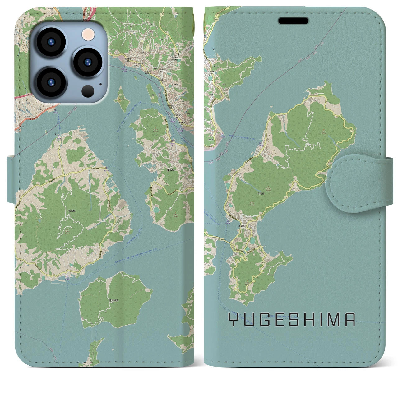 【弓削島(愛媛県)】地図柄iPhoneケース(手帳タイプ)ナチュラル・iPhone 13 Pro Max 用