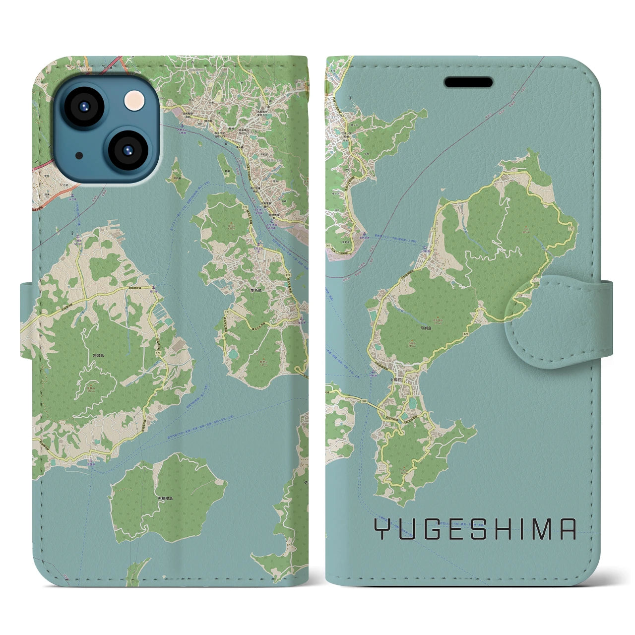 【弓削島(愛媛県)】地図柄iPhoneケース(手帳タイプ)ナチュラル・iPhone 13 Pro 用