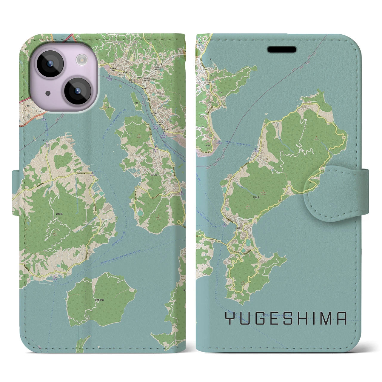 【弓削島(愛媛県)】地図柄iPhoneケース(手帳タイプ)ナチュラル・iPhone 14 用