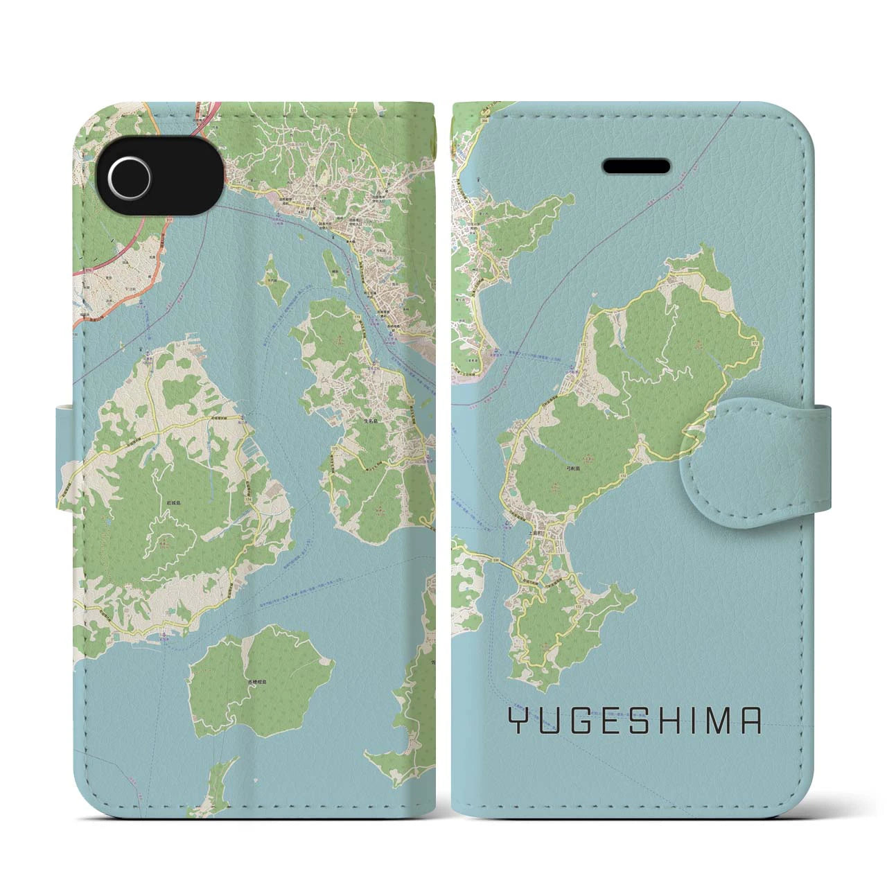 【弓削島(愛媛県)】地図柄iPhoneケース(手帳タイプ)ナチュラル・iPhone SE(第3 / 第2世代) / 8 / 7 / 6s / 6 用