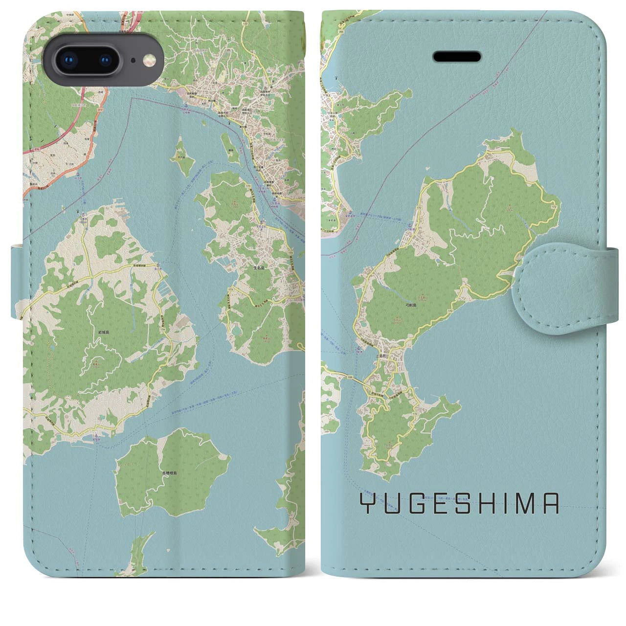 【弓削島(愛媛県)】地図柄iPhoneケース(手帳タイプ)ナチュラル・iPhone 8Plus /7Plus / 6sPlus / 6Plus 用
