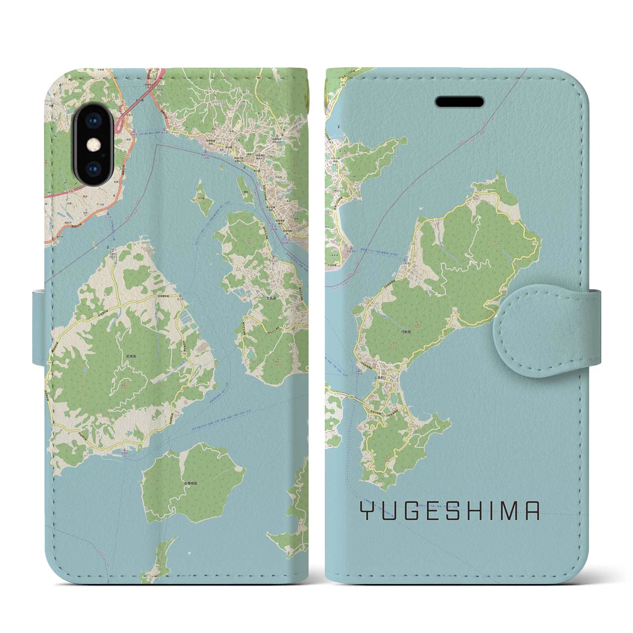 【弓削島(愛媛県)】地図柄iPhoneケース(手帳タイプ)ナチュラル・iPhone XS / X 用