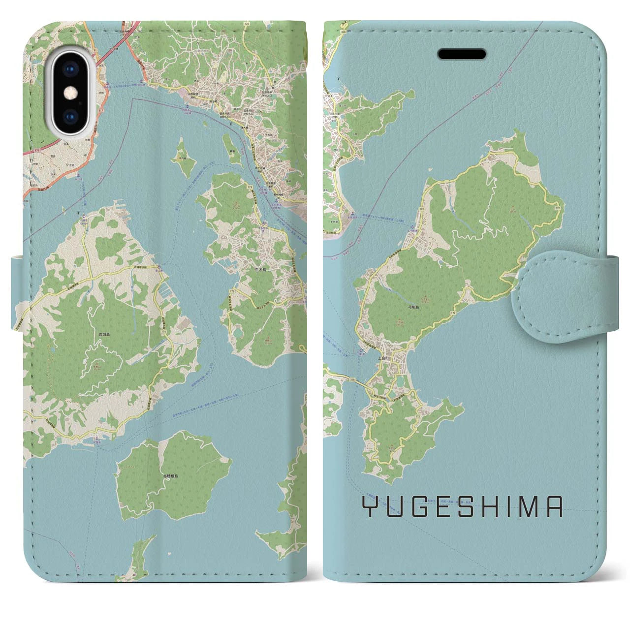 【弓削島(愛媛県)】地図柄iPhoneケース(手帳タイプ)ナチュラル・iPhone XS Max 用