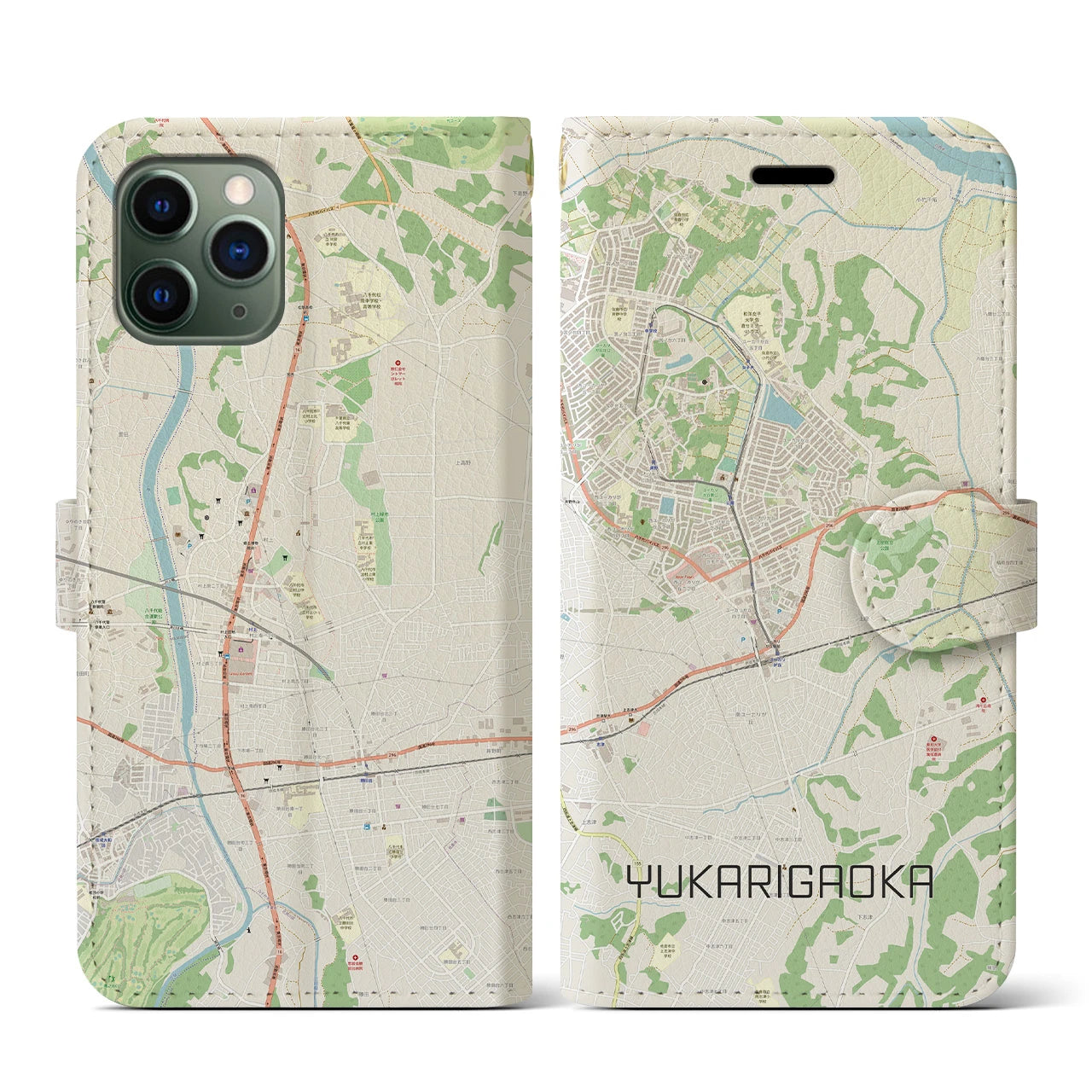 【ユーカリが丘(千葉県)】地図柄iPhoneケース(手帳タイプ)ナチュラル・iPhone 11 Pro 用