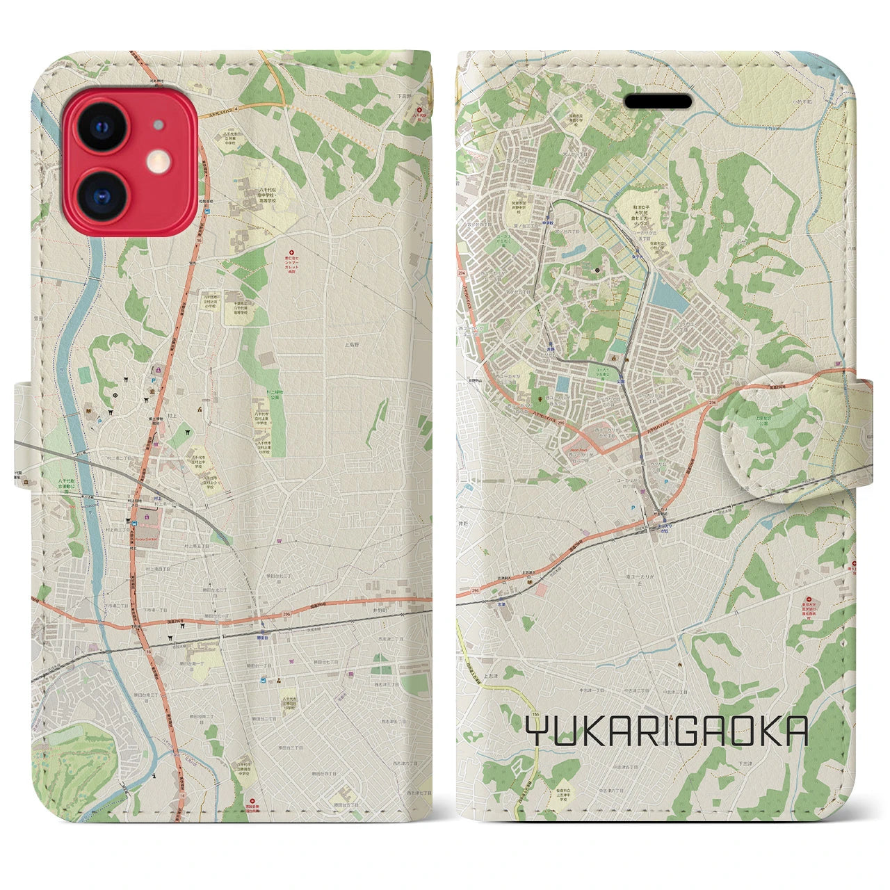 【ユーカリが丘(千葉県)】地図柄iPhoneケース(手帳タイプ)ナチュラル・iPhone 11 用