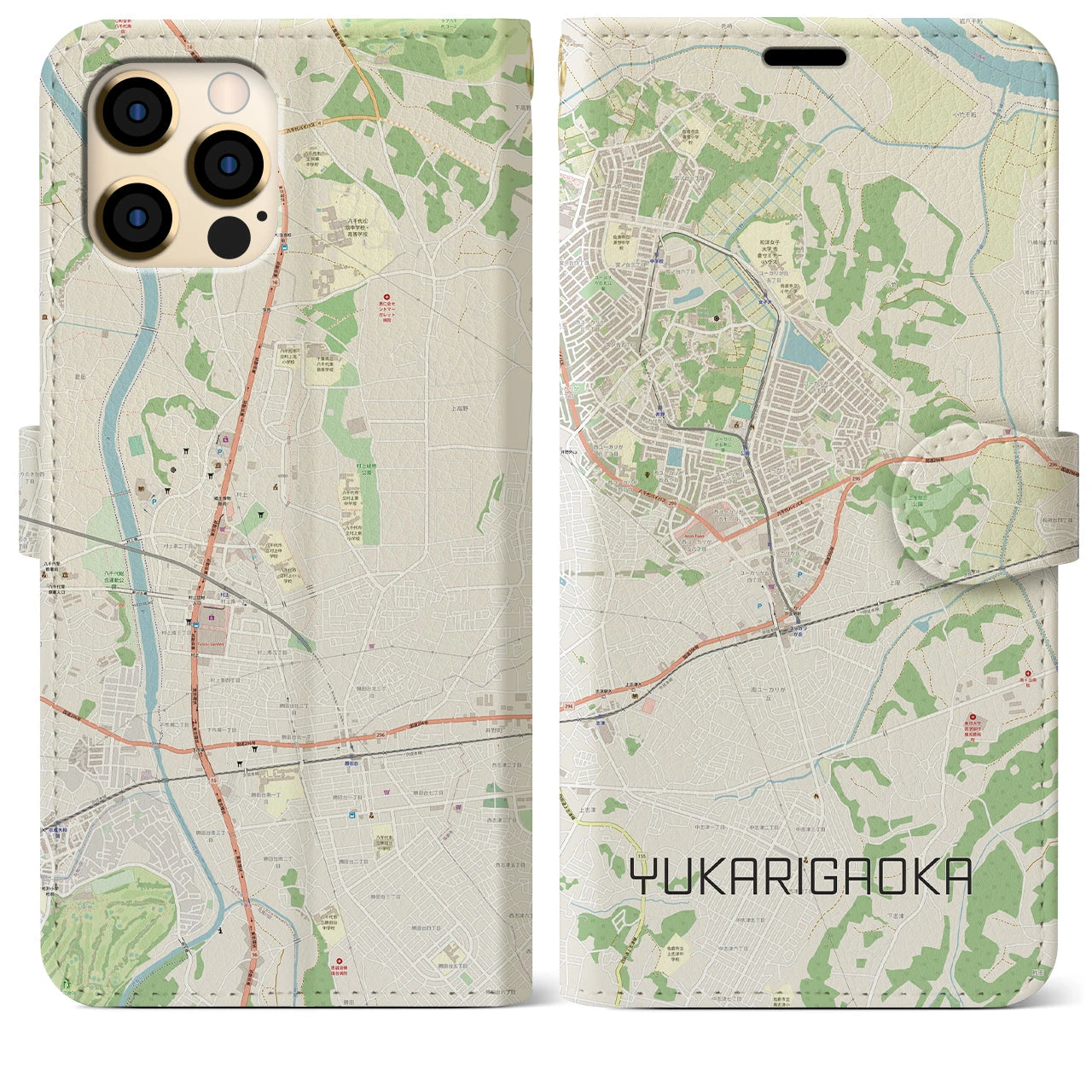 【ユーカリが丘(千葉県)】地図柄iPhoneケース(手帳タイプ)ナチュラル・iPhone 12 Pro Max 用