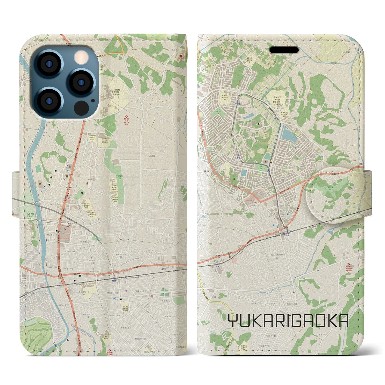 【ユーカリが丘(千葉県)】地図柄iPhoneケース(手帳タイプ)ナチュラル・iPhone 12 / 12 Pro 用