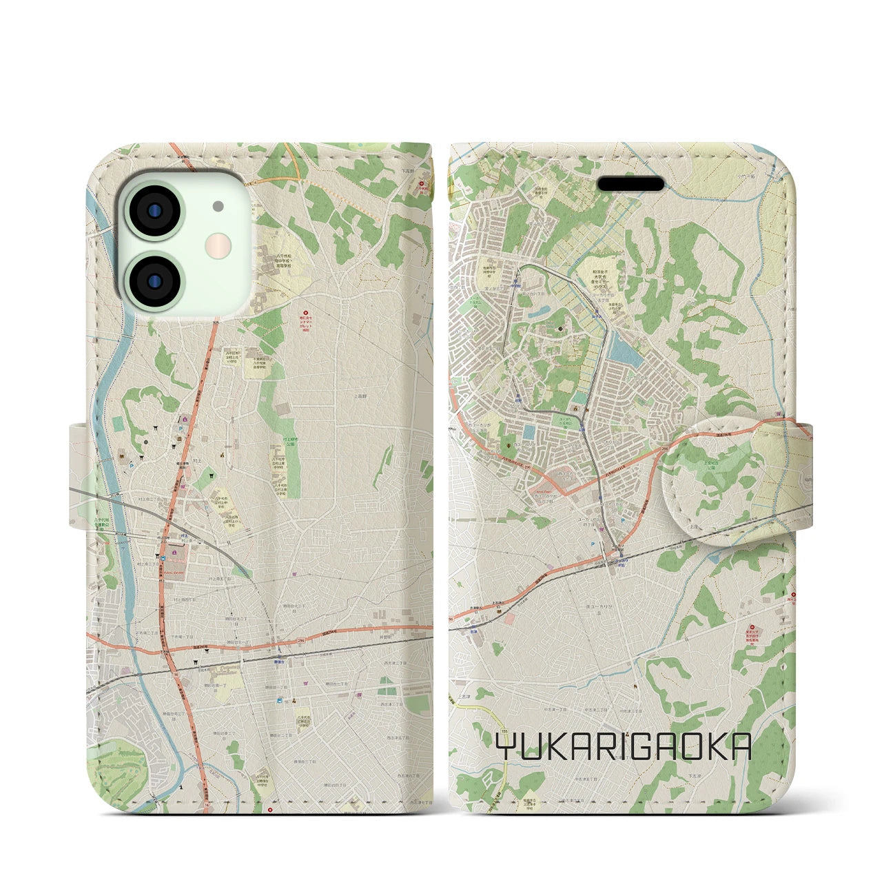 【ユーカリが丘(千葉県)】地図柄iPhoneケース(手帳タイプ)ナチュラル・iPhone 12 mini 用